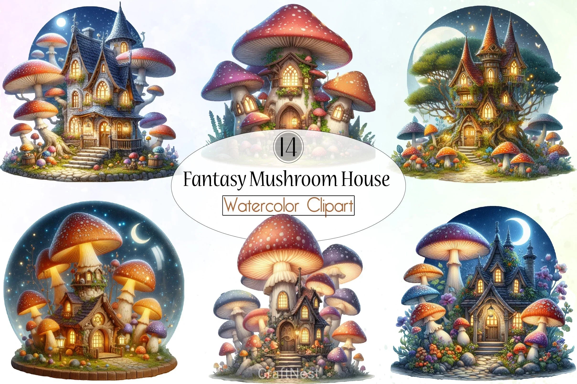 Fantasy Mushroom House Clipart Bundle - CraftNest - Digital Crafting and Art