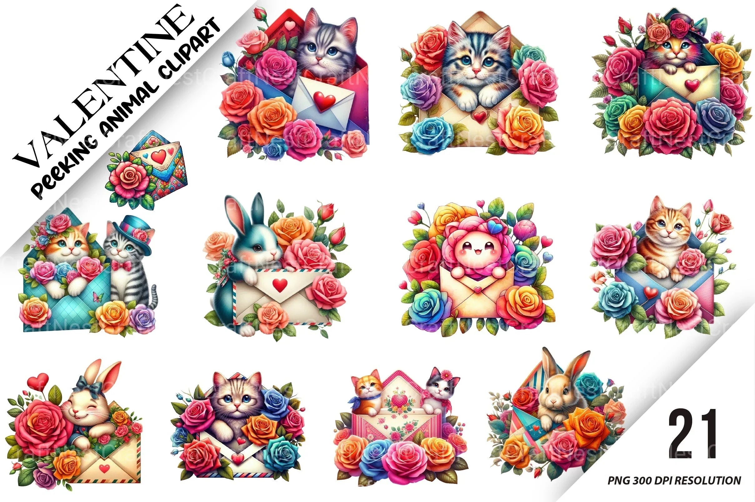 Valentine Peeking Animal Clipart Bundle - CraftNest - Digital Crafting and Art