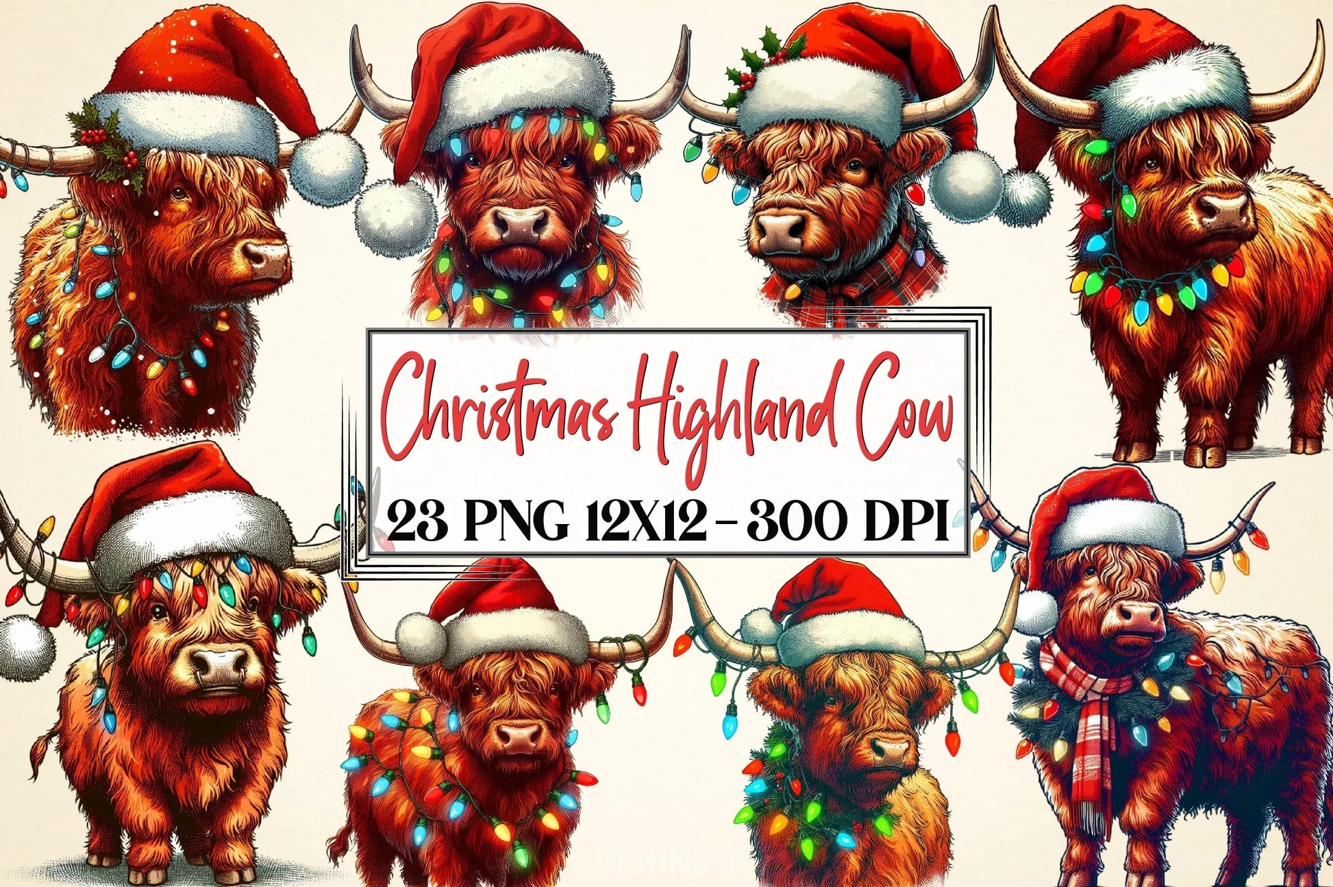Christmas Highland Cow Clipart Bundle - CraftNest - Digital Crafting and Art