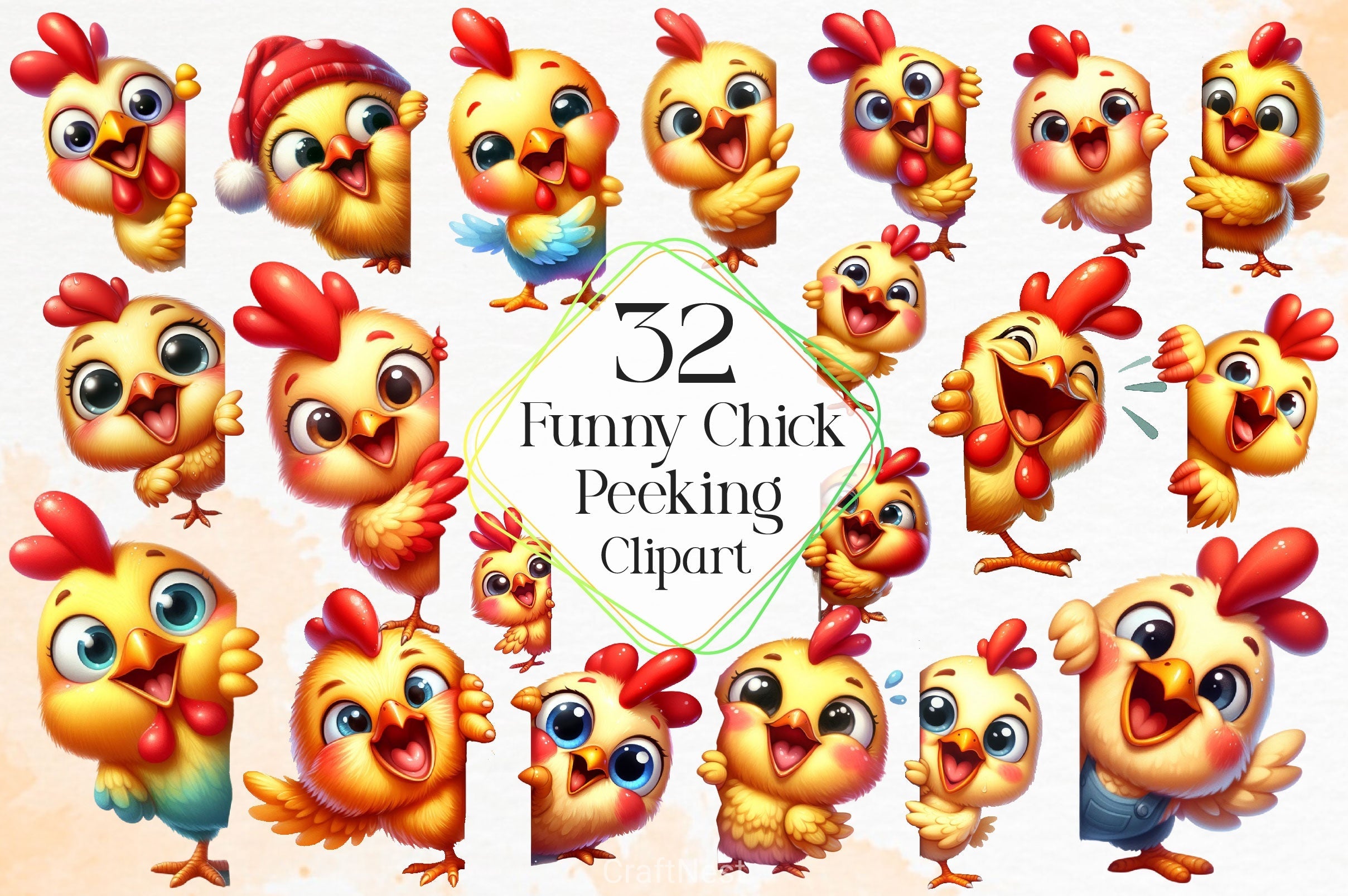 Funny Chick Peeking Around Corner Clipart Bundle