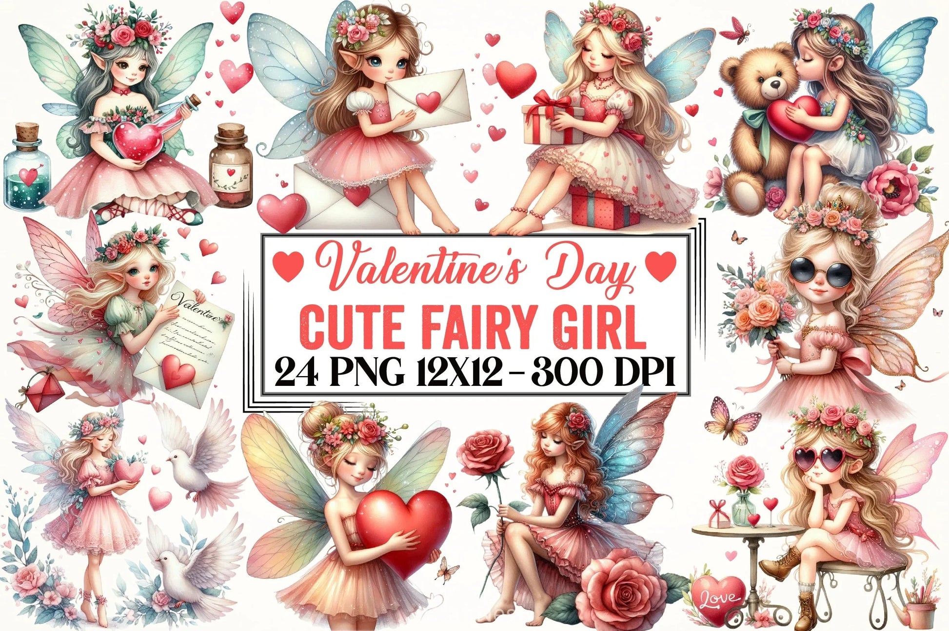 Valentine Fairy Girl Clipart Bundle - CraftNest - Digital Crafting and Art