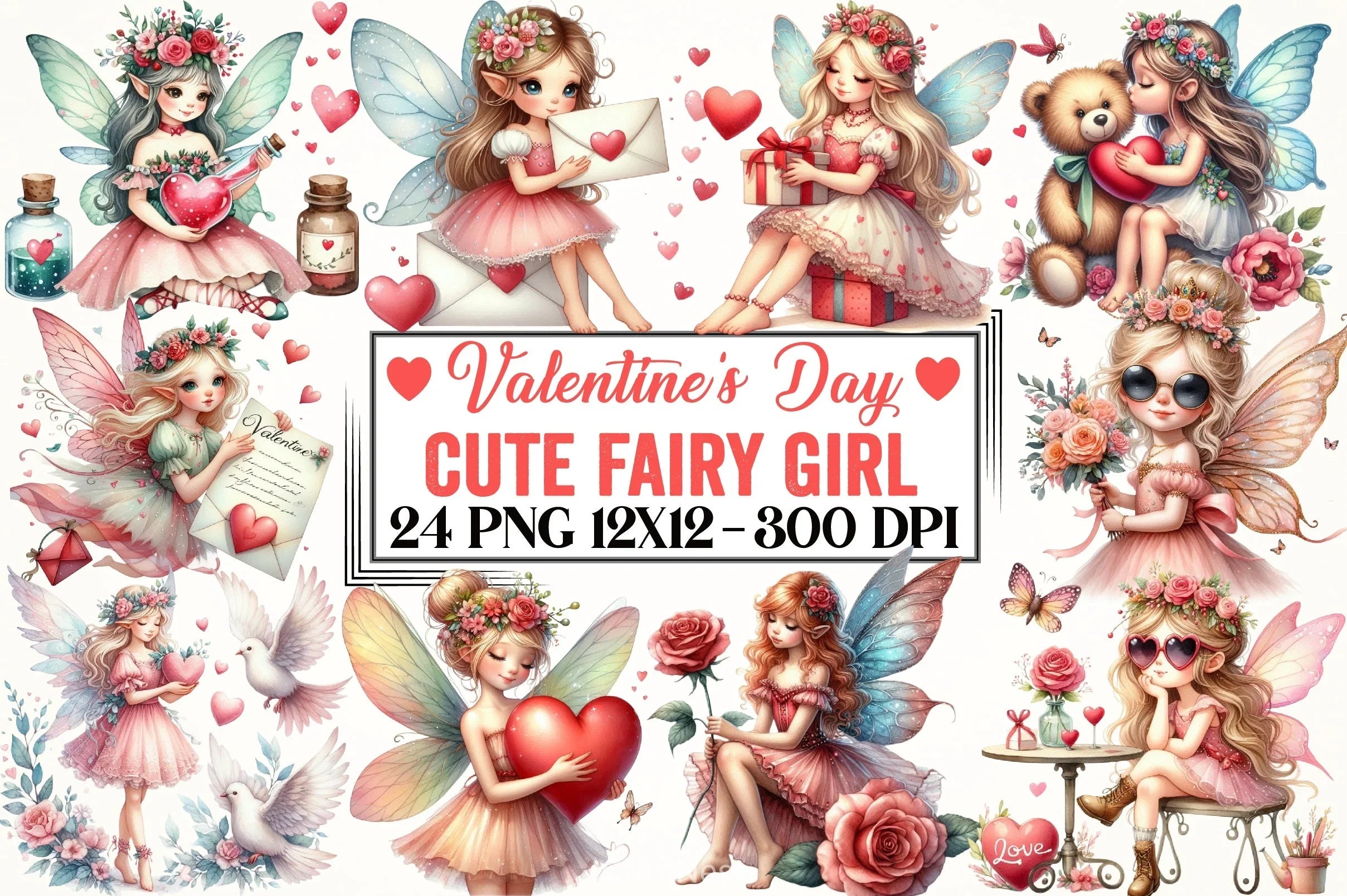 Valentine Fairy Girl Clipart Bundle - CraftNest - Digital Crafting and Art