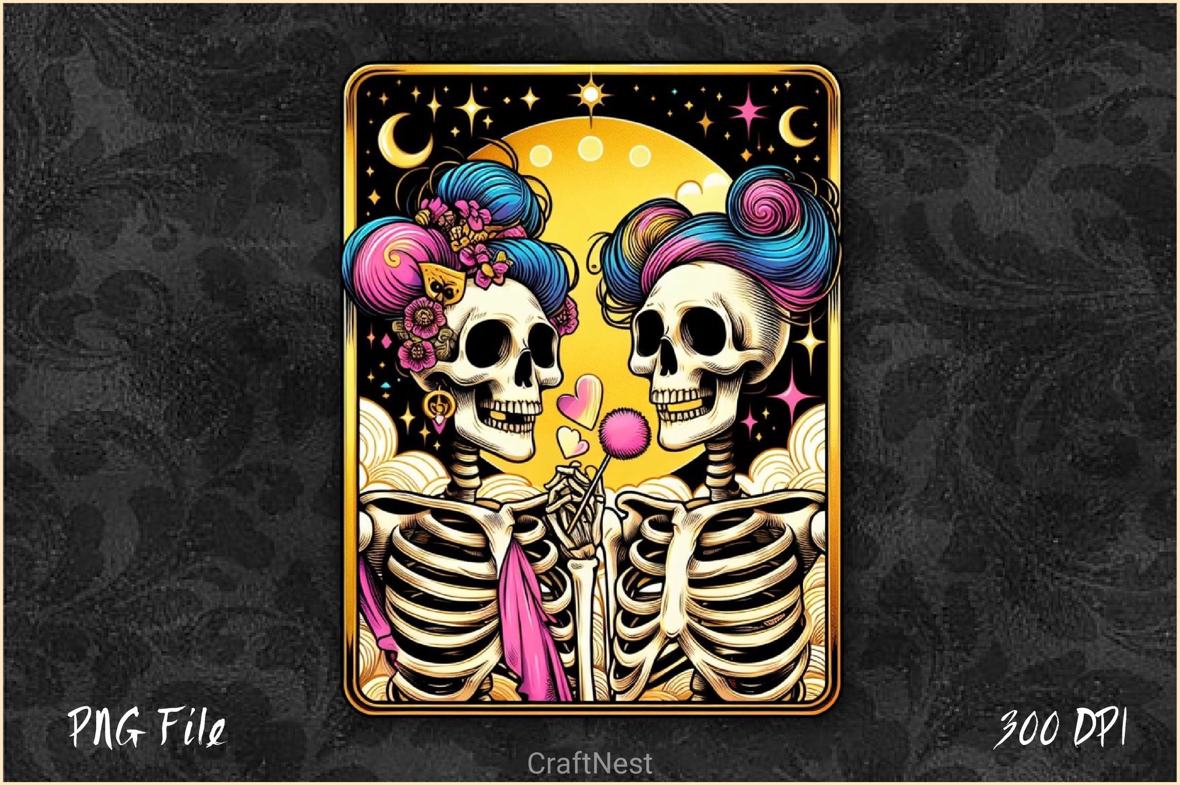 The Lovers Tarot Card Skeletons Clipart Bundle 1