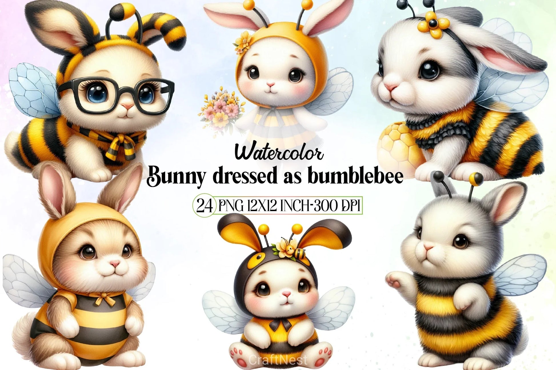 Bunny Bumblebee Clipart Bundle - CraftNest - Digital Crafting and Art