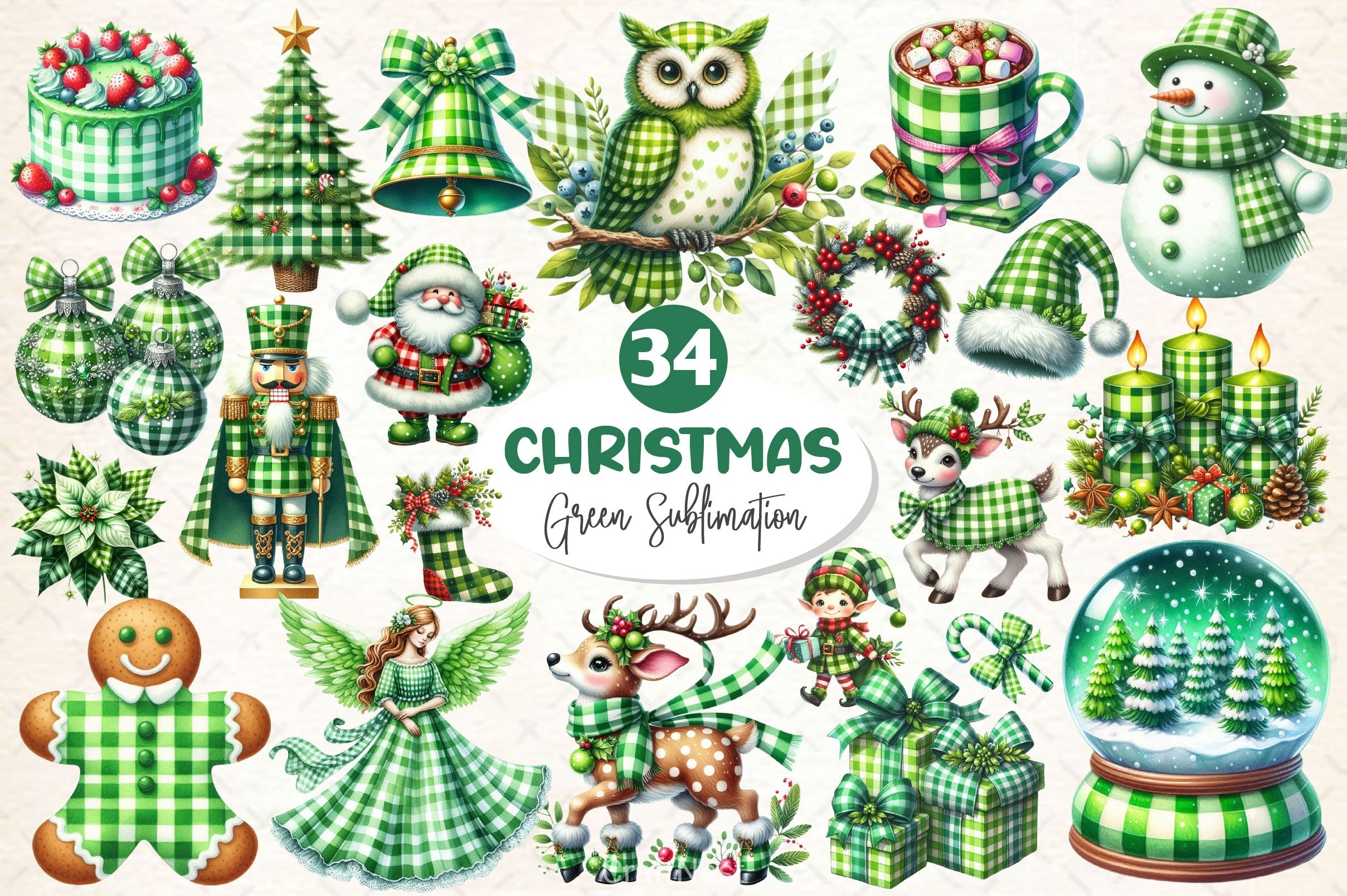 Green Plaid Christmas Clipart Bundle