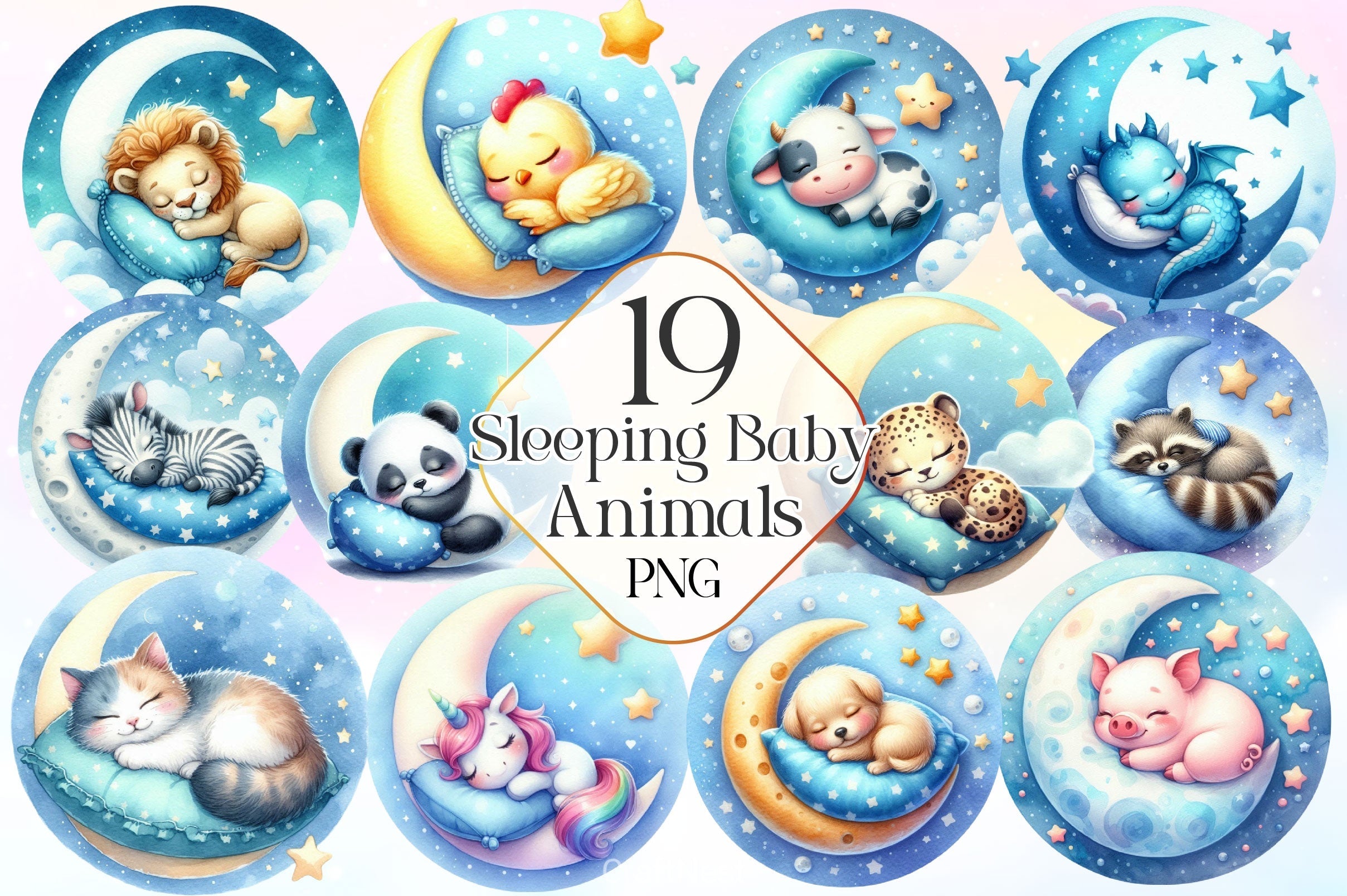 Cute Sleeping Baby Animals Clipart Bundle