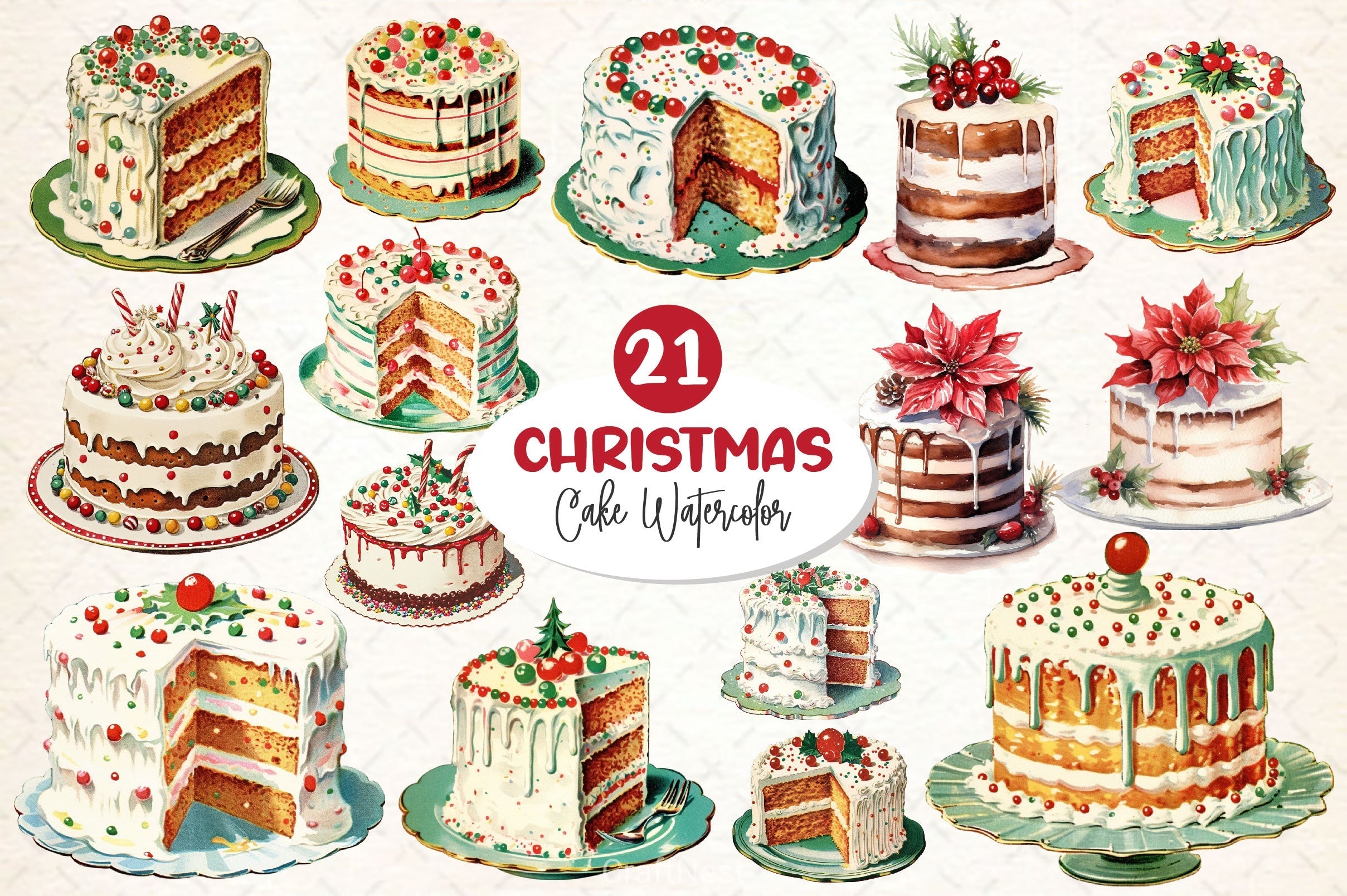 Christmas Cake Clipart Bundle 9