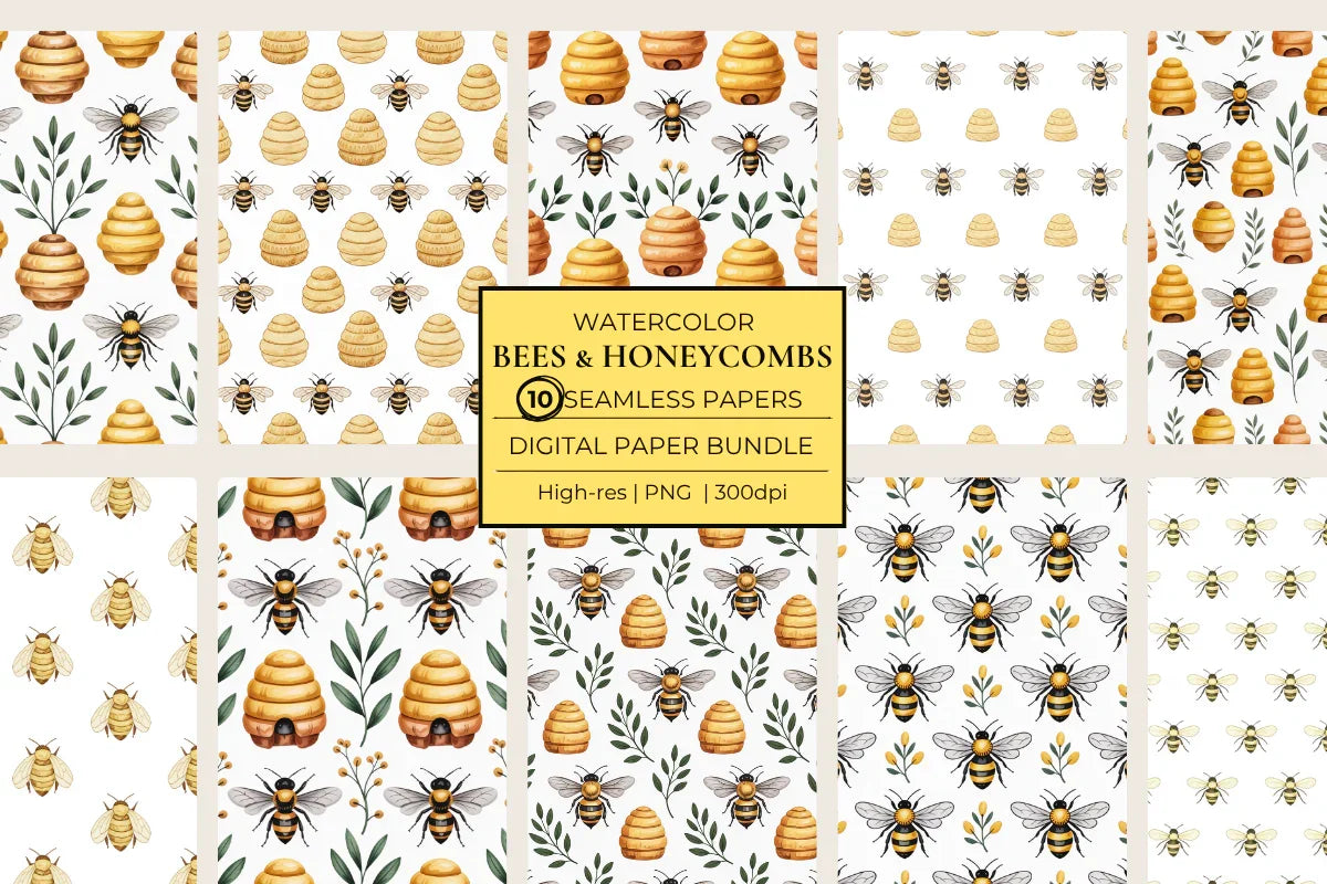 Bees & Honeycombs Seamless Papers - CraftNest - Digital Crafting and Art