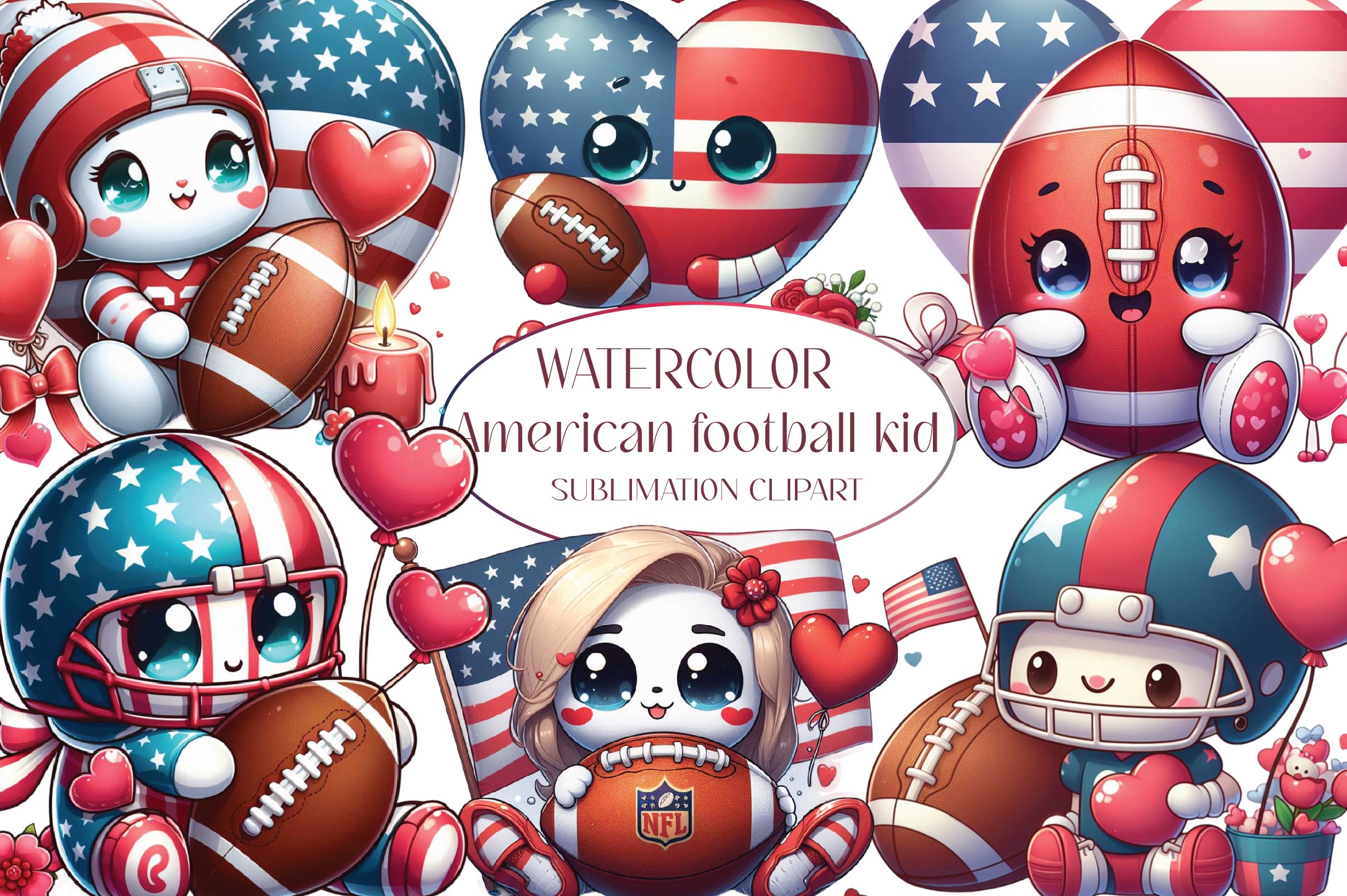 American Football Kid Clipart Bundle