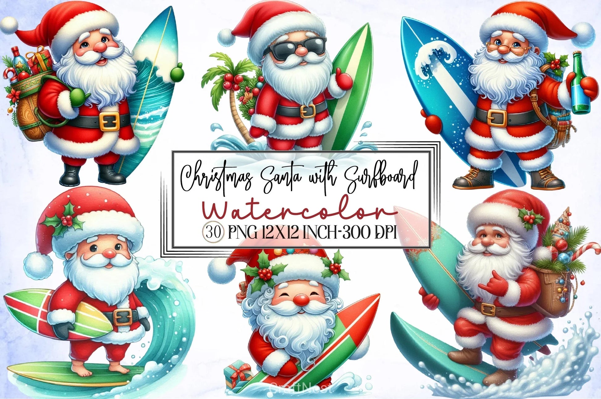Christmas Santa Surfboard Clipart Bundle - CraftNest - Digital Crafting and Art