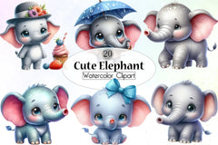 Cute Elephant Clipart Bundle - CraftNest - Digital Crafting and Art