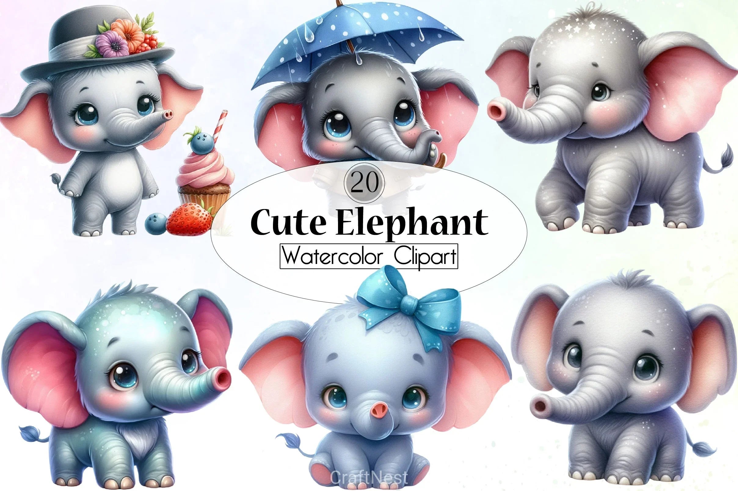 Cute Elephant Clipart Bundle - CraftNest - Digital Crafting and Art