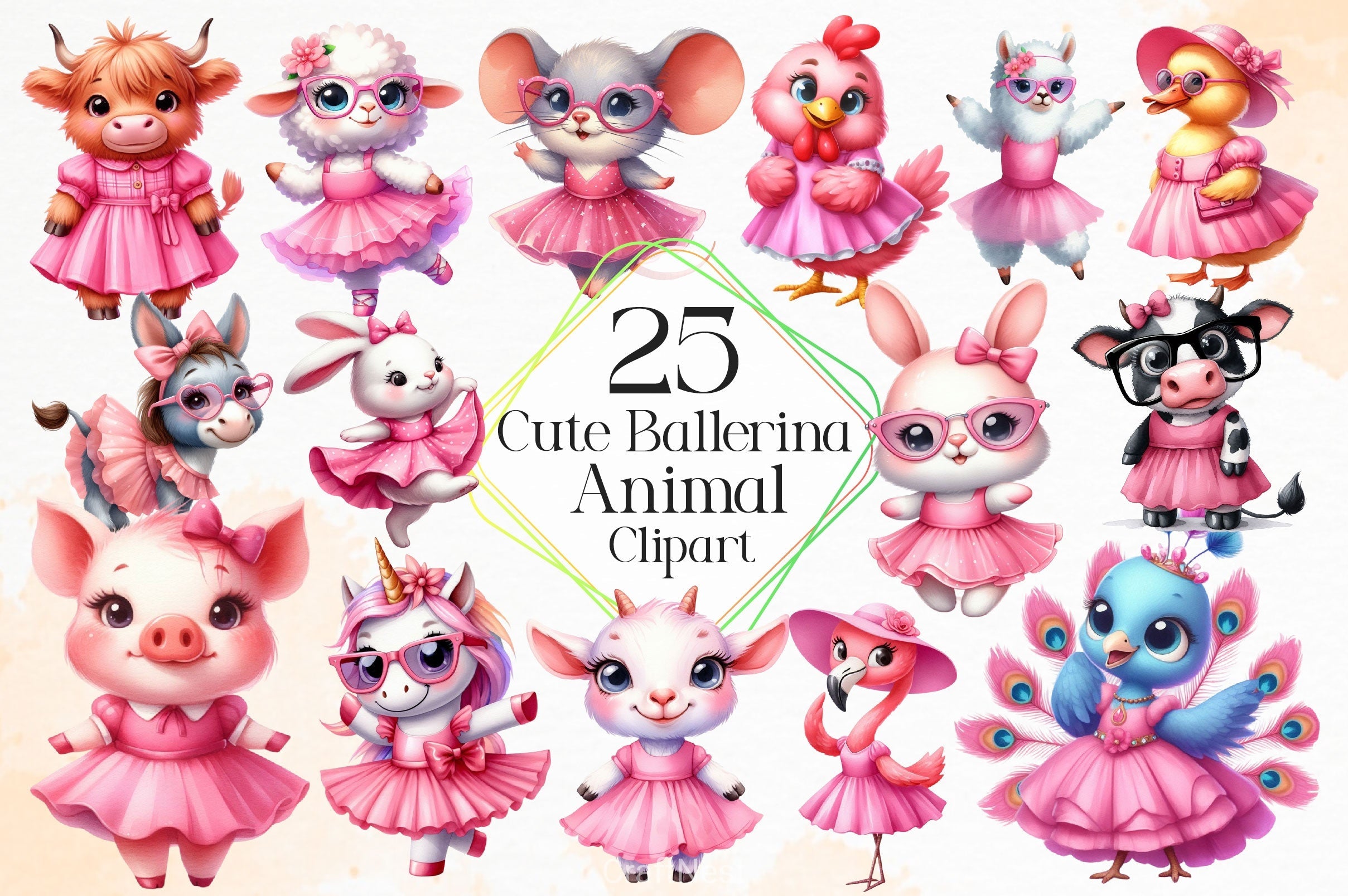 Animal Cute Ballerina Clipart Bundle