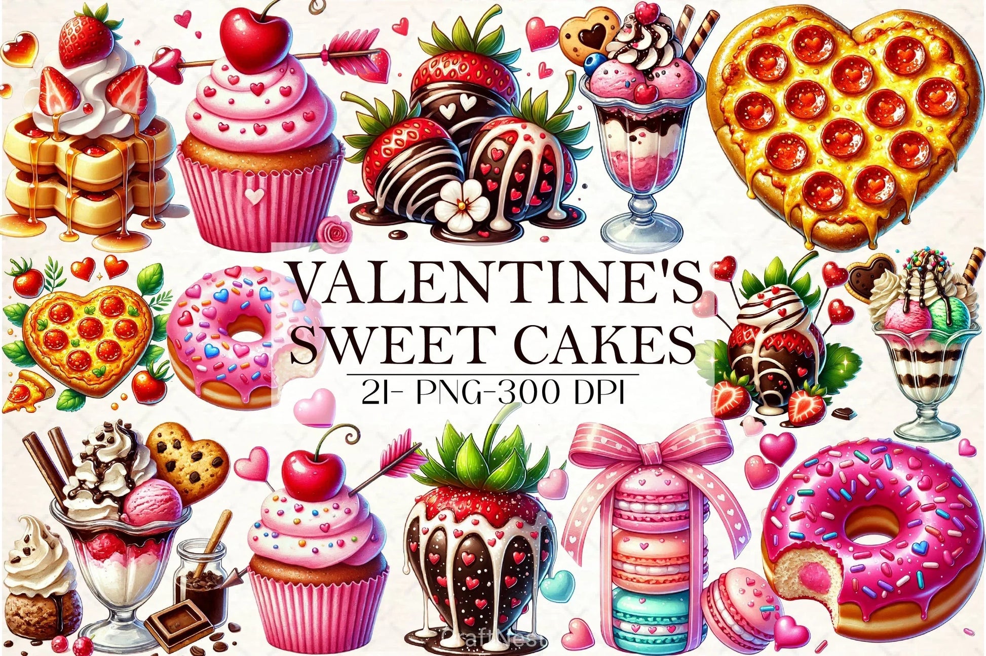 Sweet Valentine's Cakes Clipart Bundle - CraftNest - Digital Crafting and Art
