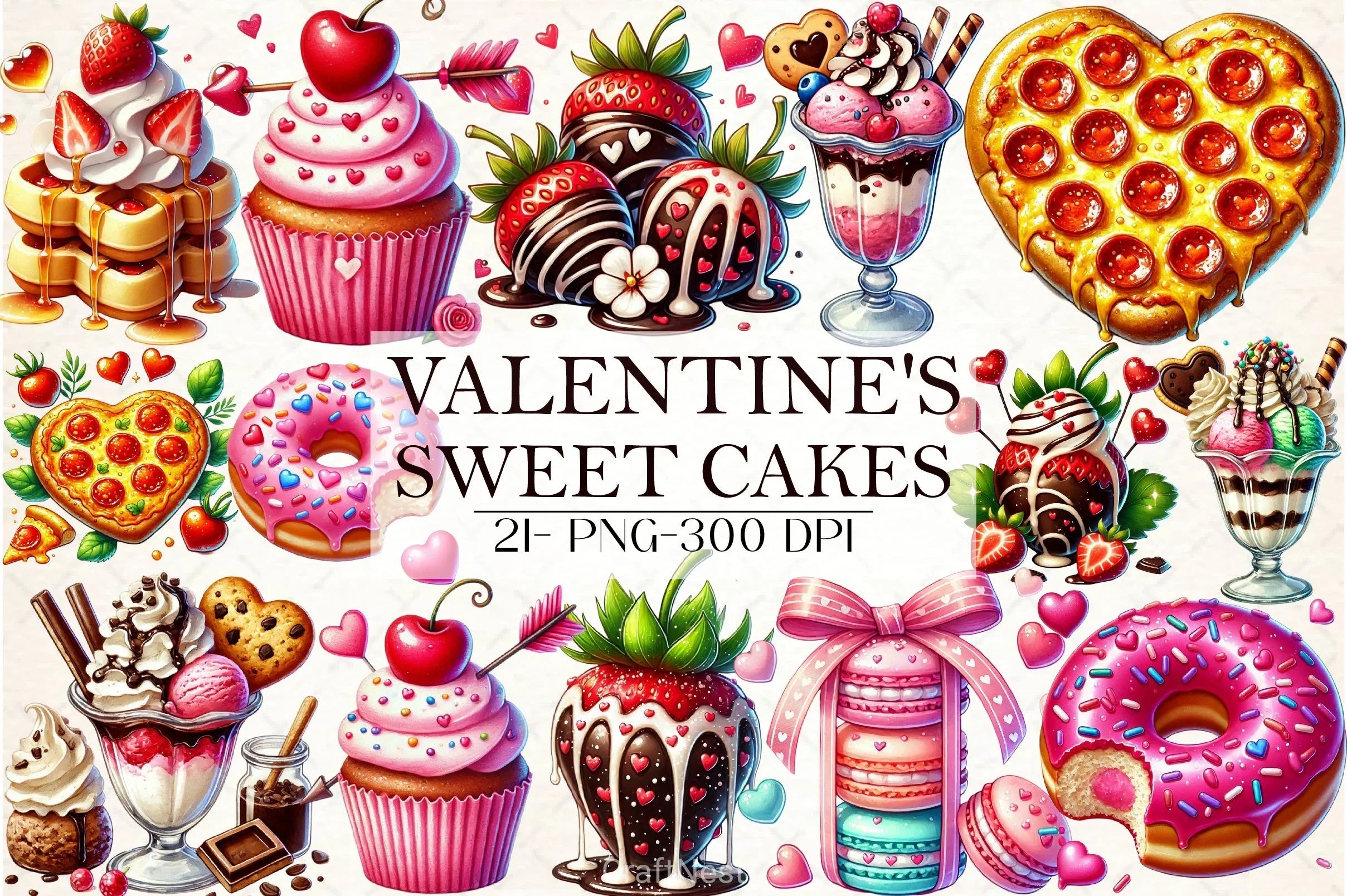 Sweet Valentine's Cakes Clipart Bundle - CraftNest - Digital Crafting and Art