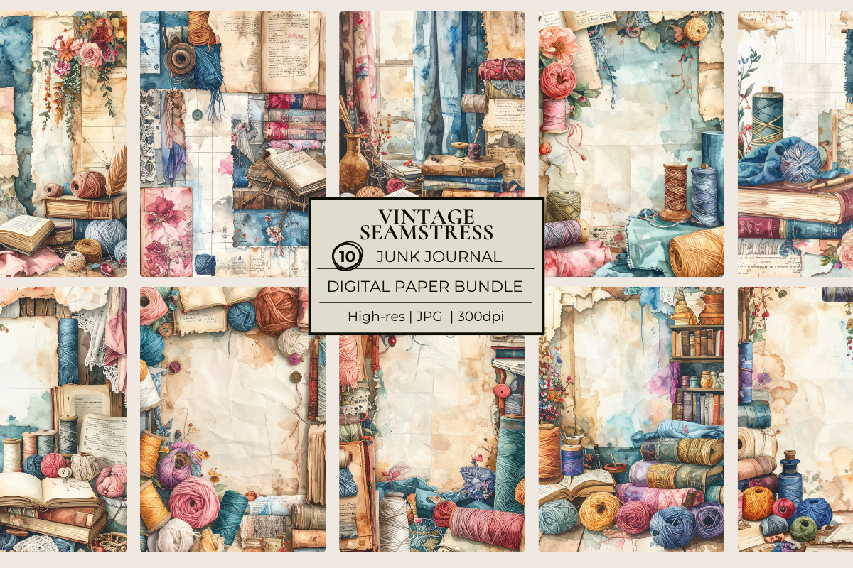Vintage Seamstress Junk Journal Papers
