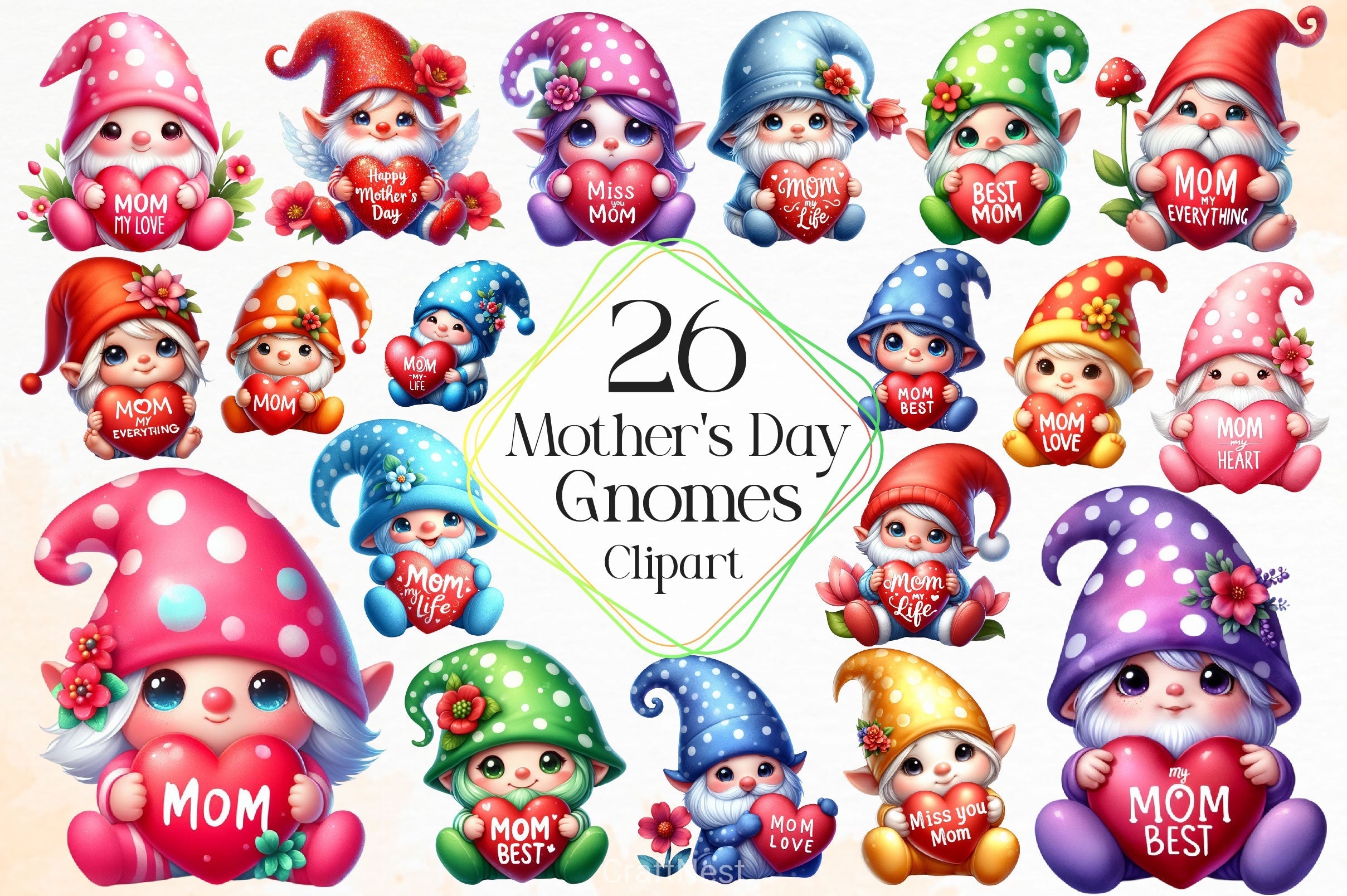 Mother's Day Gnomes Clipart Bundle 2