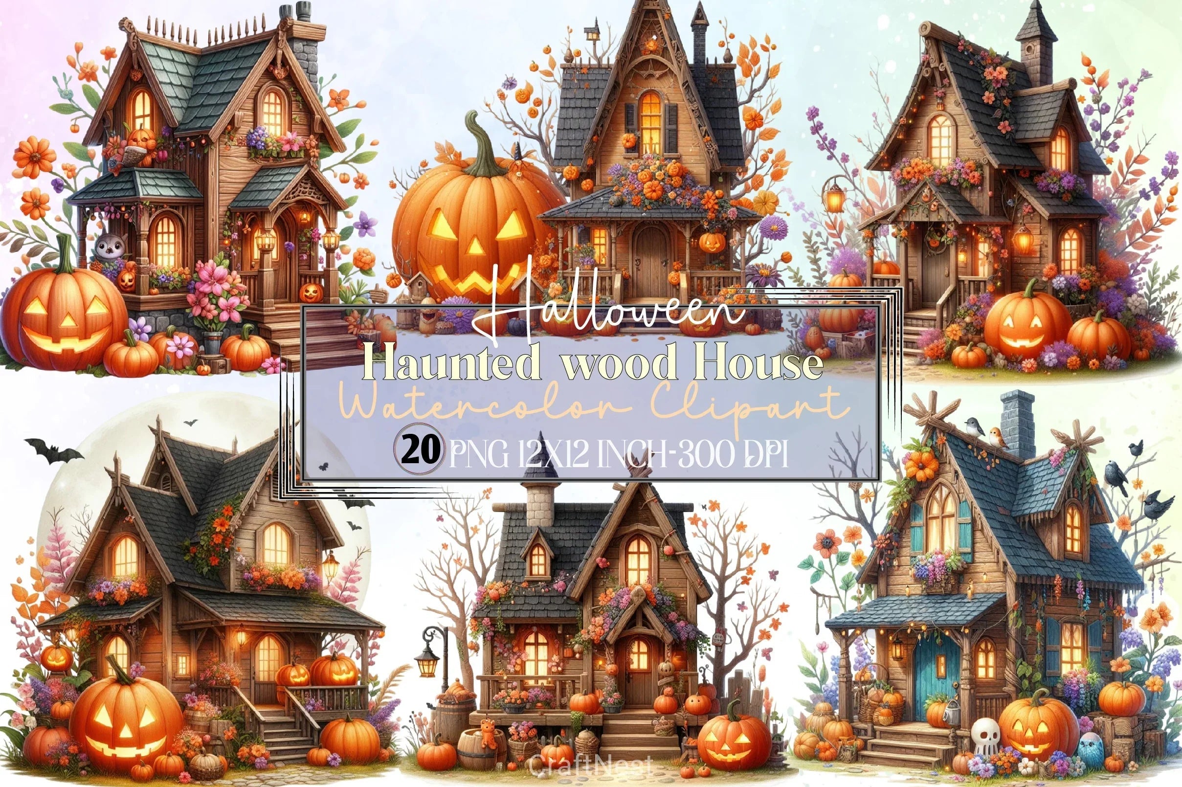 Halloween Haunted House Clipart Bundle - CraftNest - Digital Crafting and Art