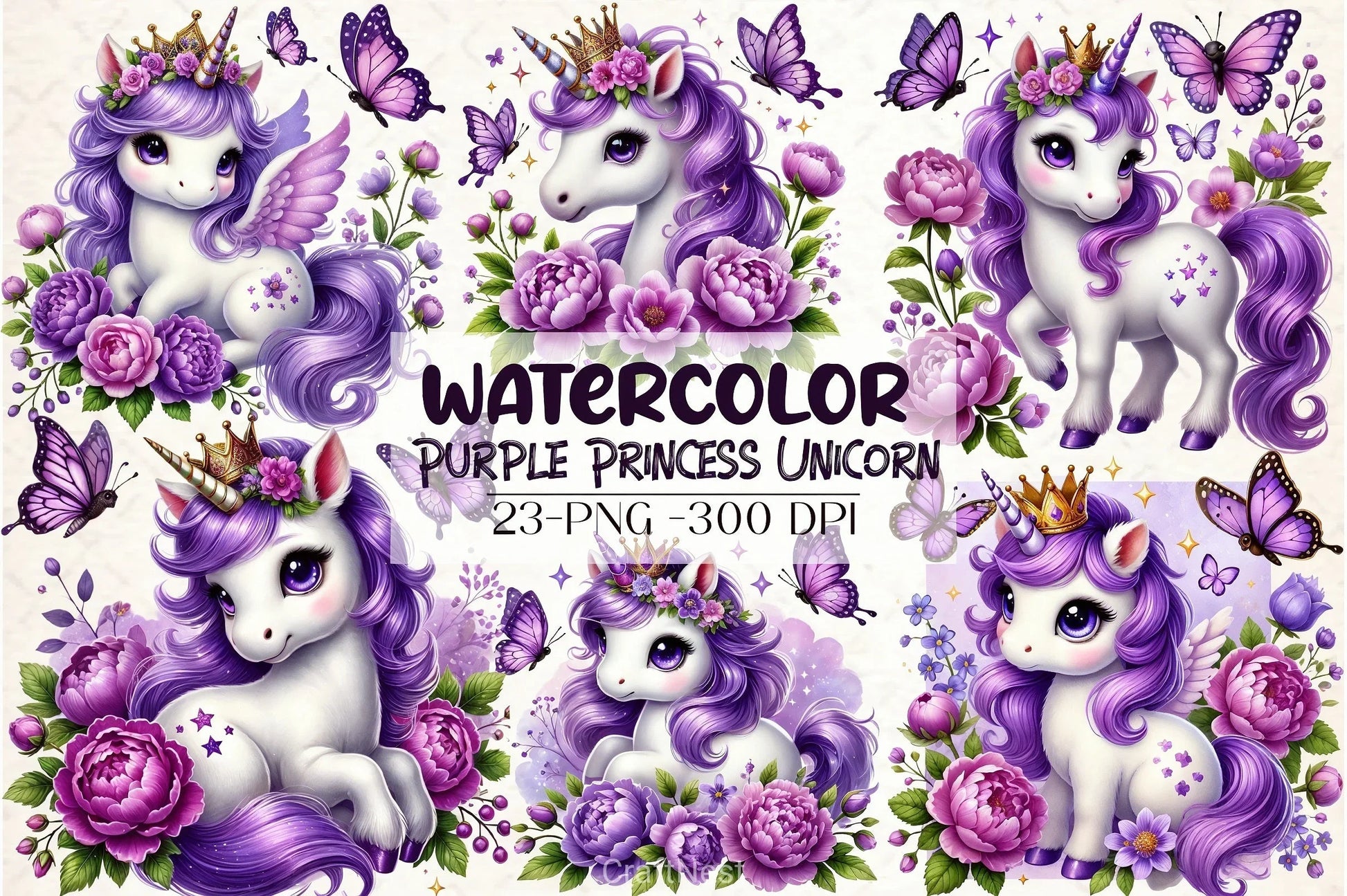 Purple Princess Unicorn Clipart Bundle - CraftNest - Digital Crafting and Art