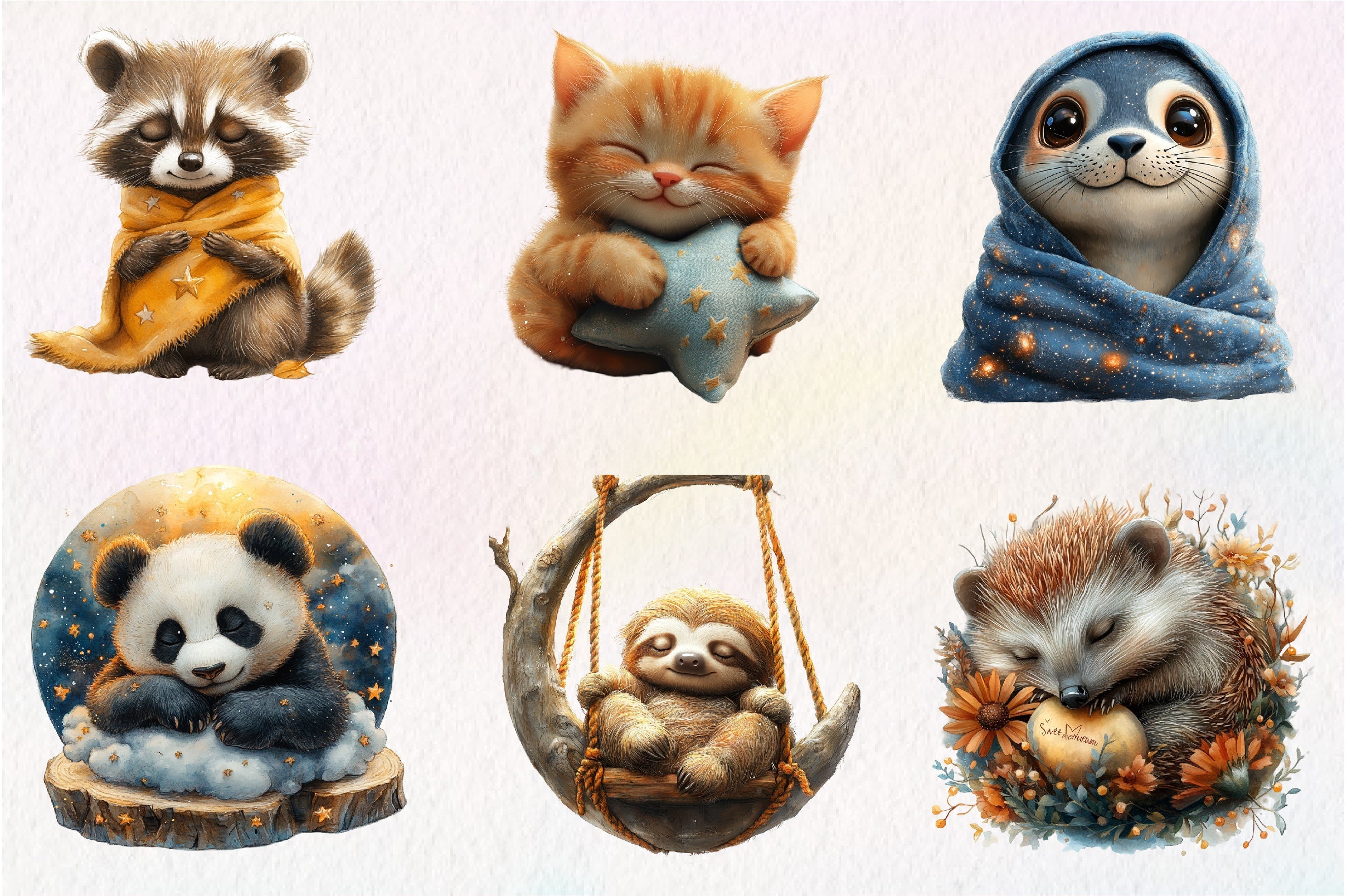 Sweet Dreams Sign Sleepy Animals Clipart Bundle