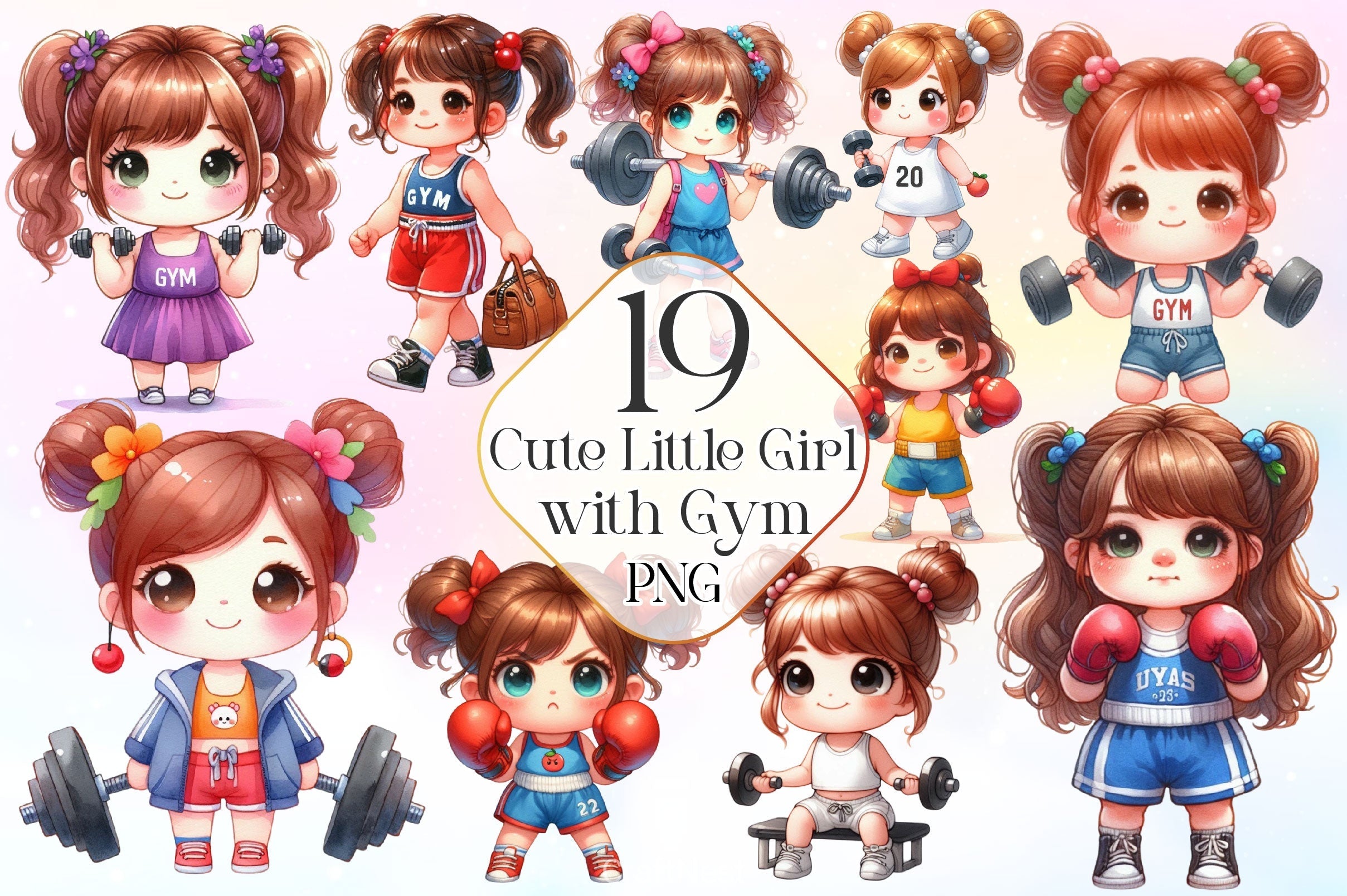 Cute Little Girl With Gym Clipart Bundle