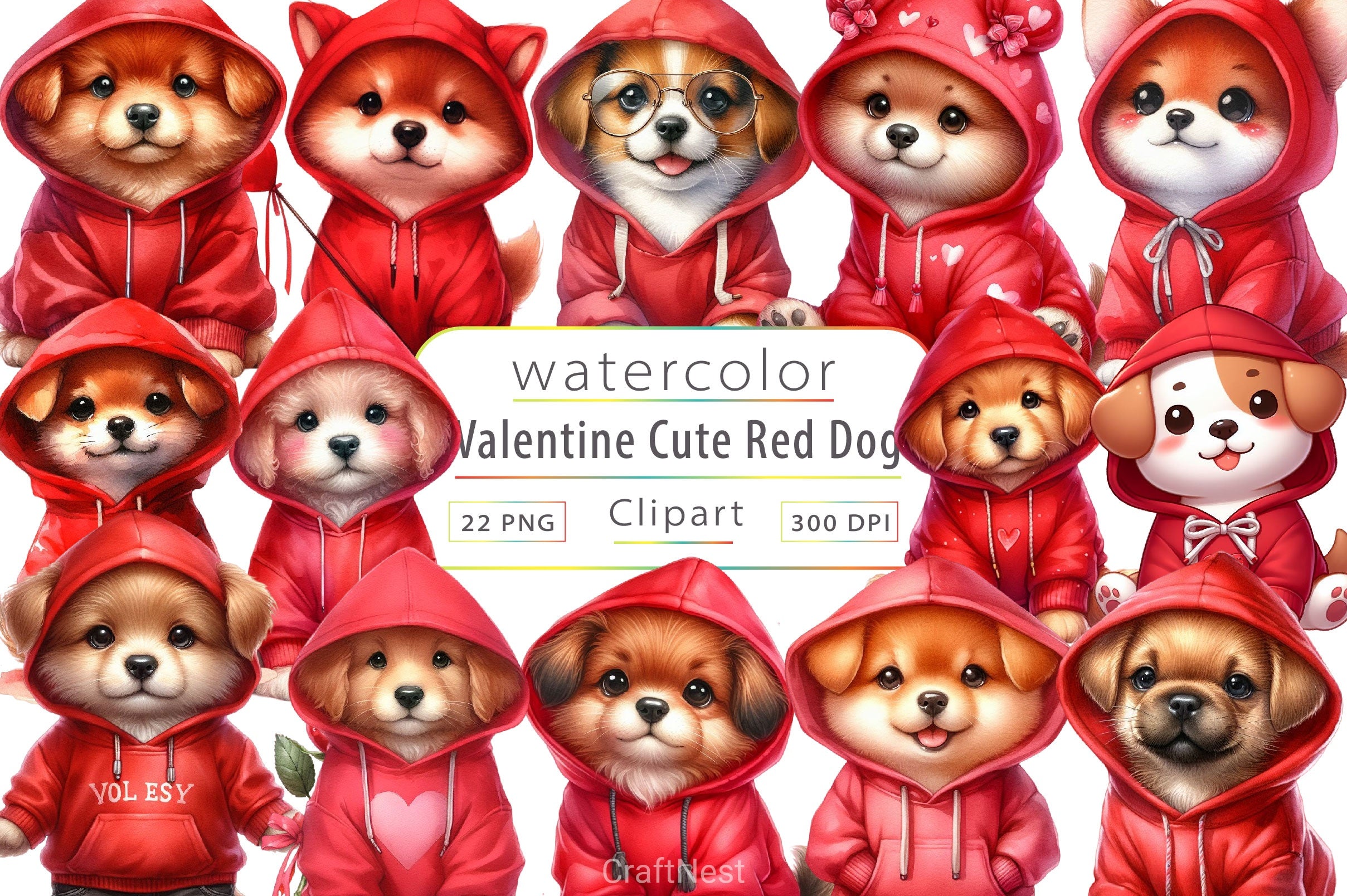 Red Dog Hoodie Clipart Bundle