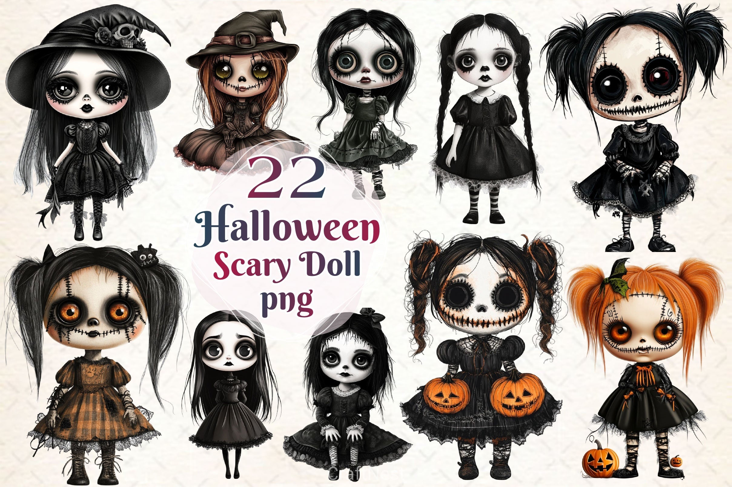 Halloween Scary Doll Clipart Bundle