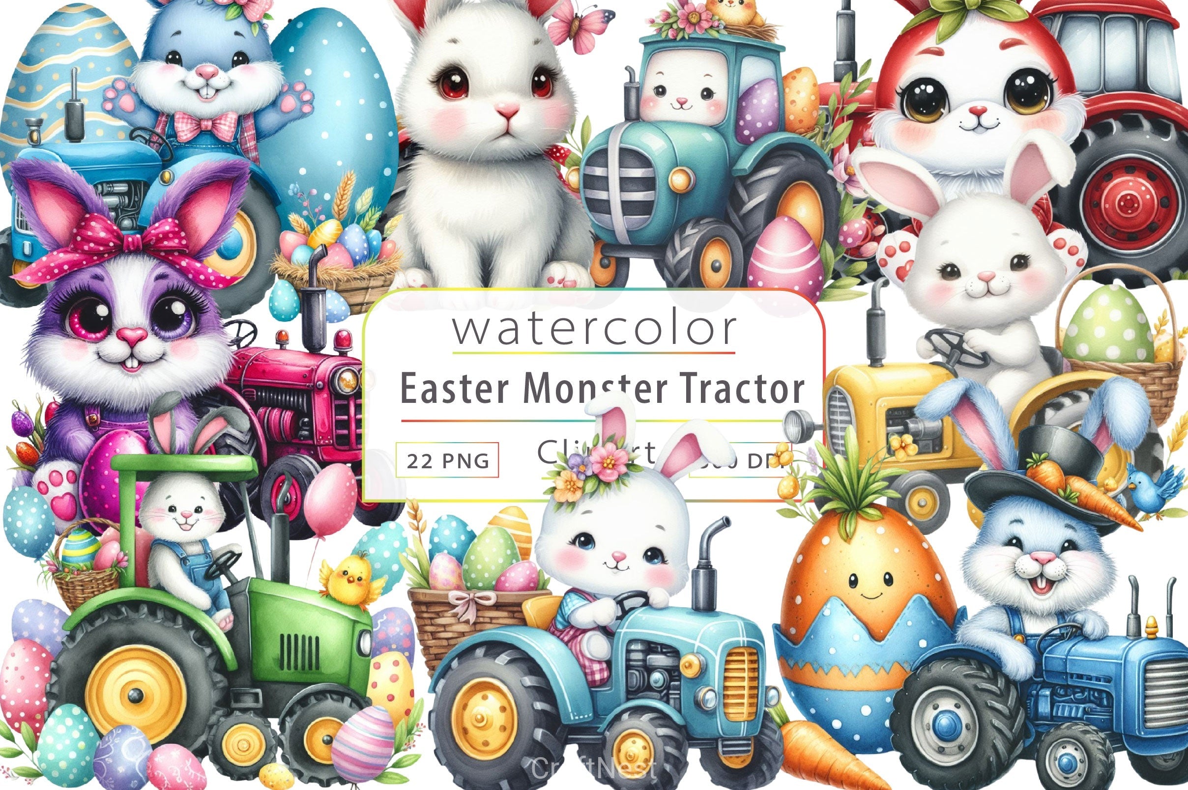 Easter Tractor Clipart Bundle 2
