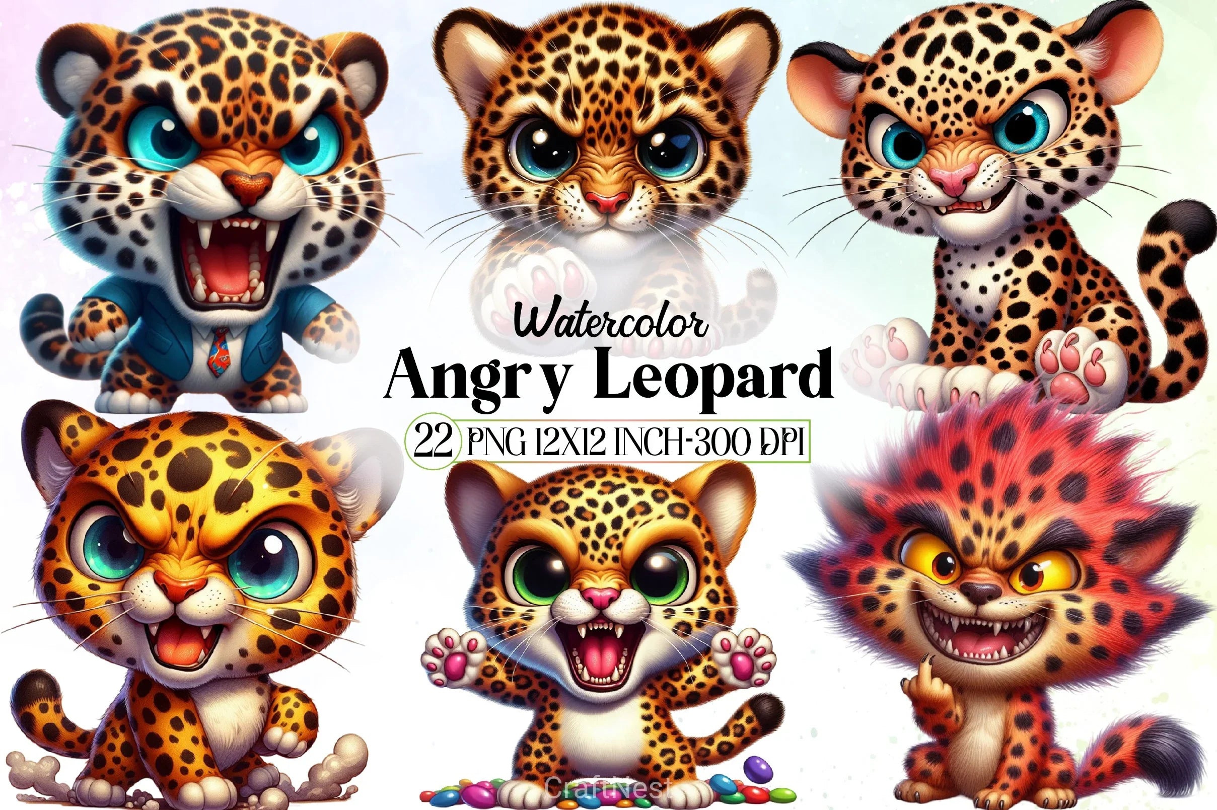 Angry Leopard Clipart Bundle