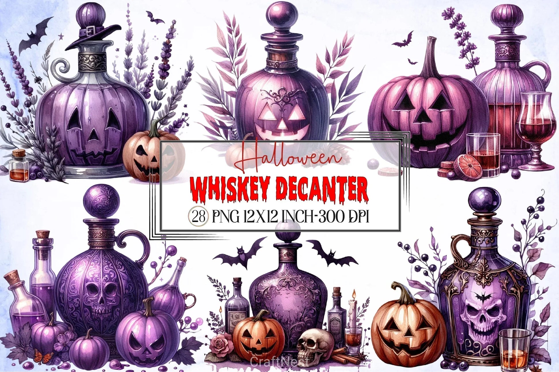 Halloween Whiskey Decanter Clipart Bundle - CraftNest - Digital Crafting and Art