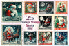 Christmas Santa Postage Stamps Clipart Bundle