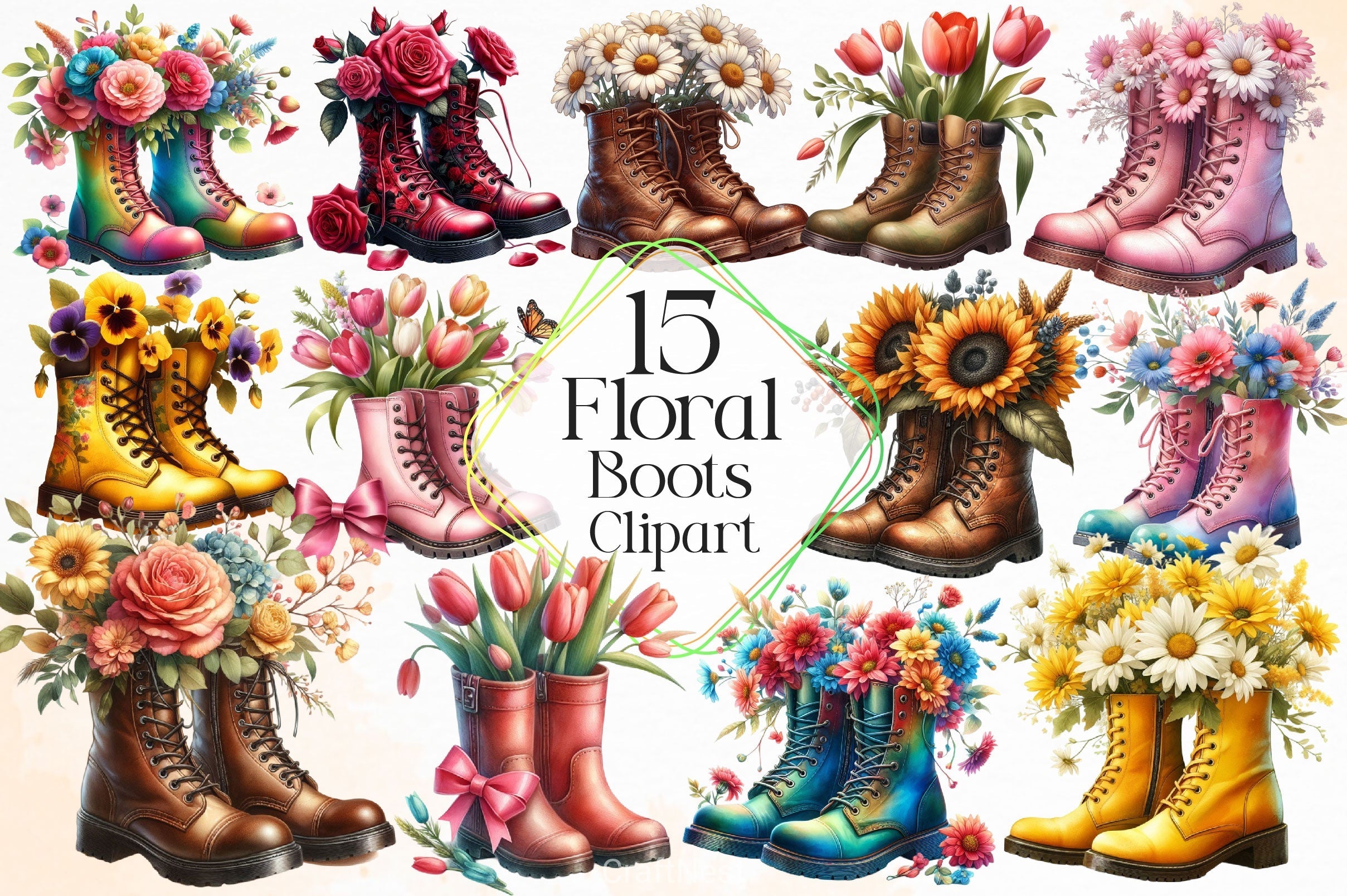 Floral Boots Clipart Bundle 2