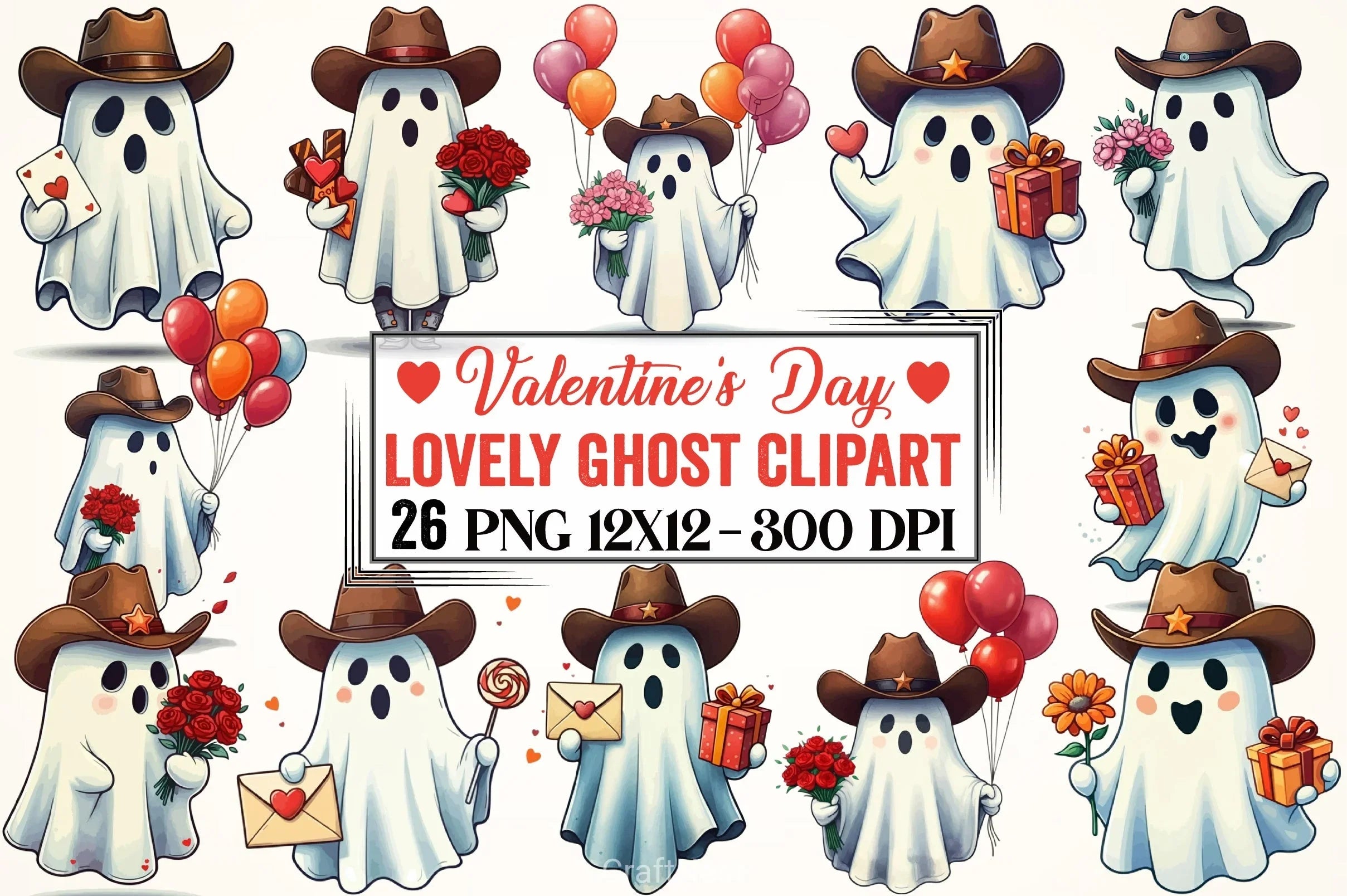 Valentine's Day Ghost Clipart Bundle 2 - CraftNest - Digital Crafting and Art