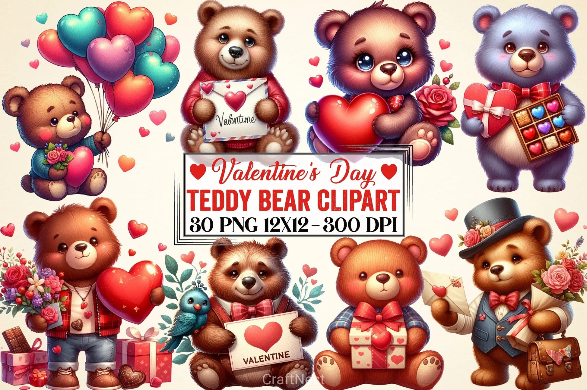 Valentine's Day Teddy Bear Clipart Bundle - CraftNest - Digital Crafting and Art