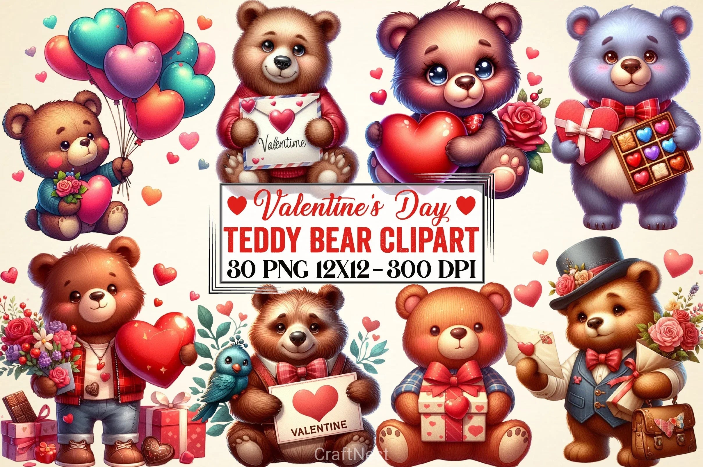 Valentine's Day Teddy Bear Clipart Bundle - CraftNest - Digital Crafting and Art