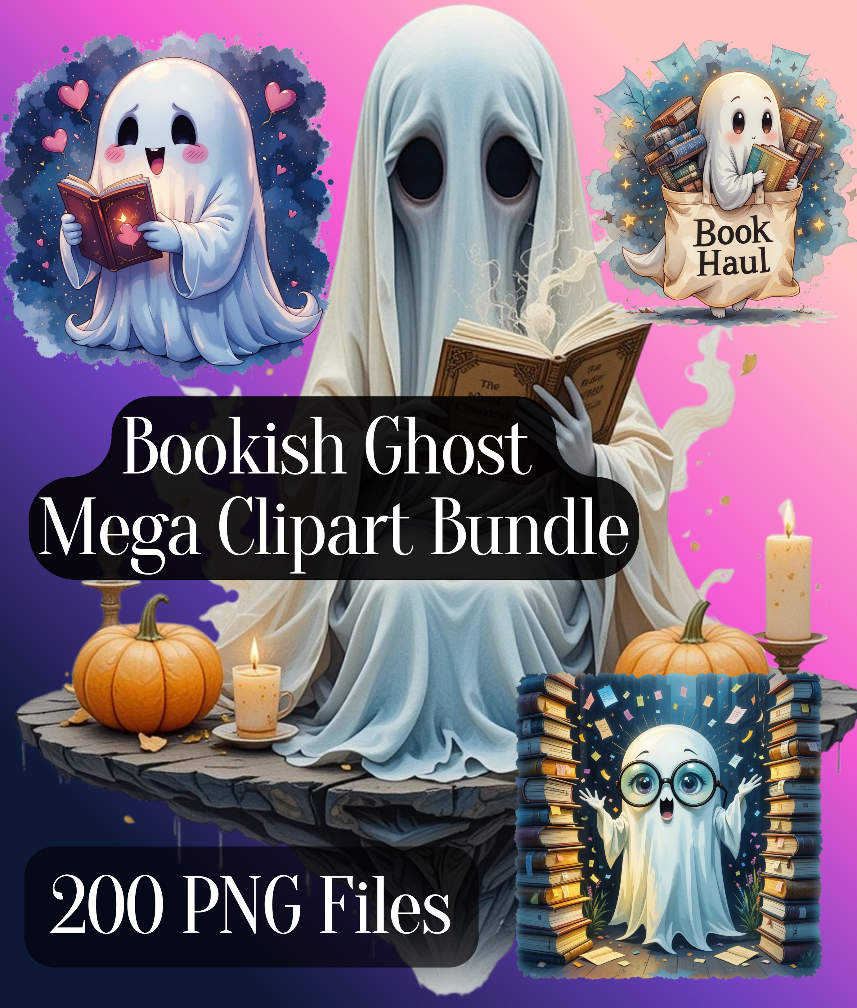 Bookish Ghost Clipart Bundle