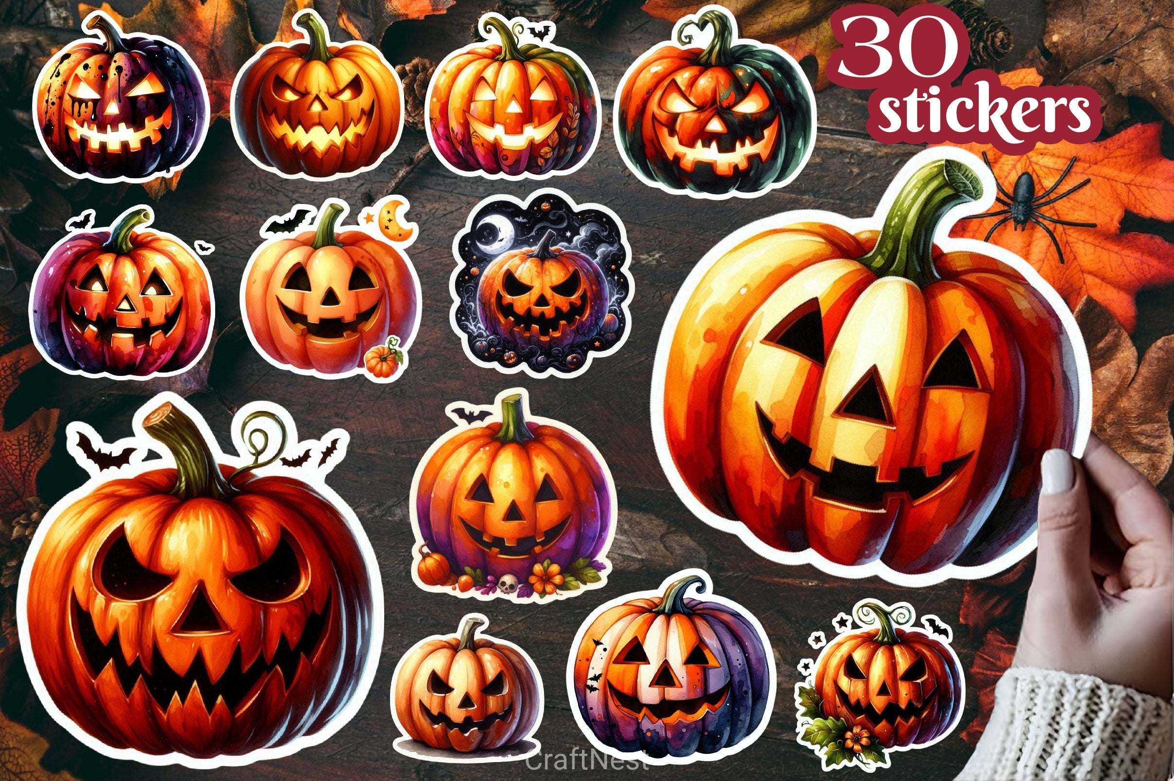 Halloween Pumpkin Stickers Clipart Bundle