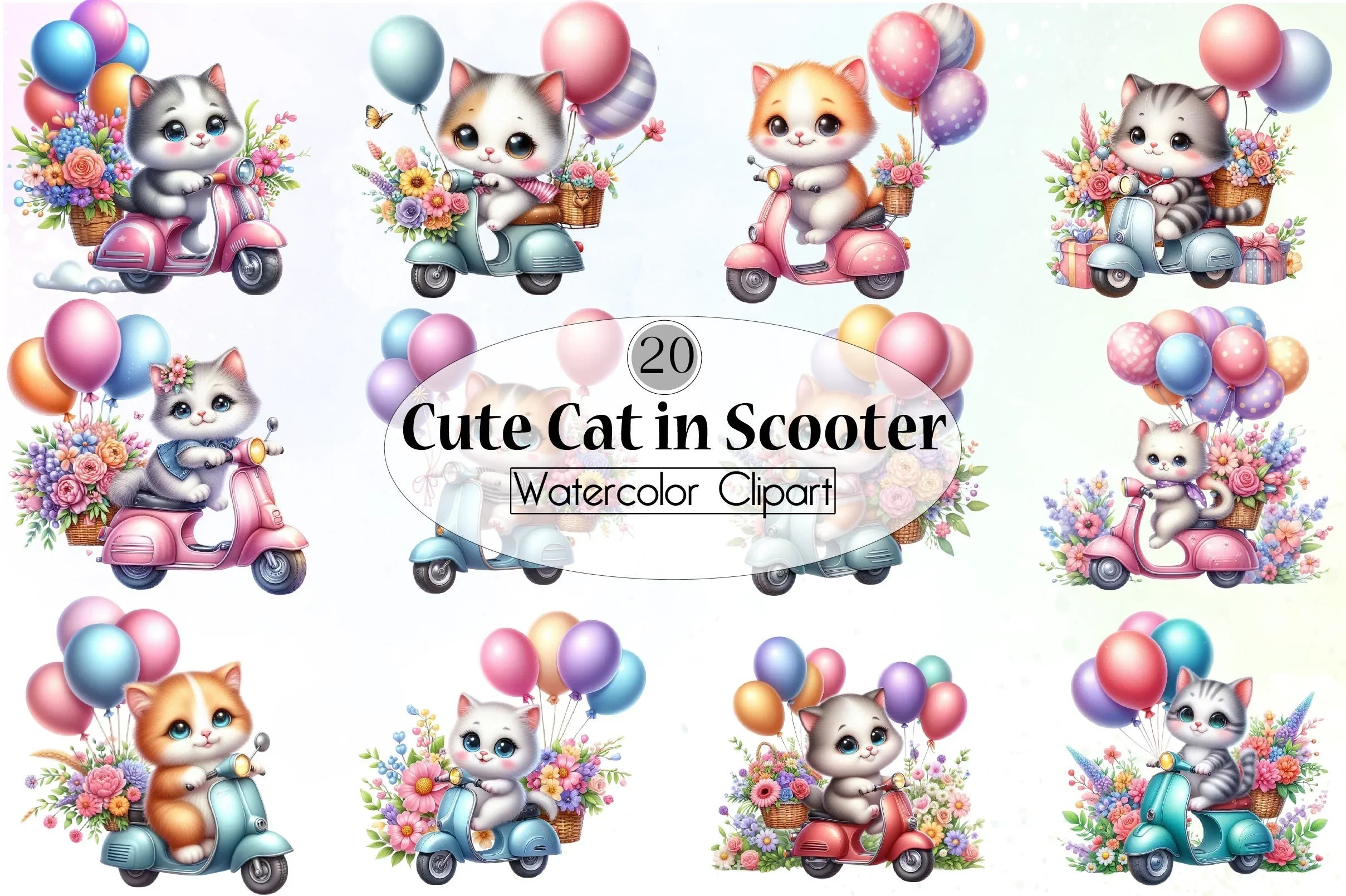 Cute Cat Scooter Clipart Bundle - CraftNest - Digital Crafting and Art