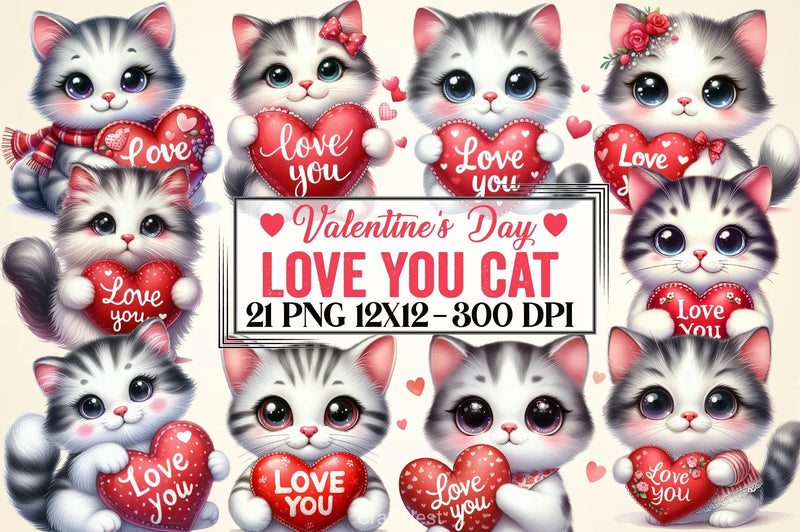 Love You Cat Valentine's Clipart Bundle 5 - CraftNest - Digital Crafting and Art