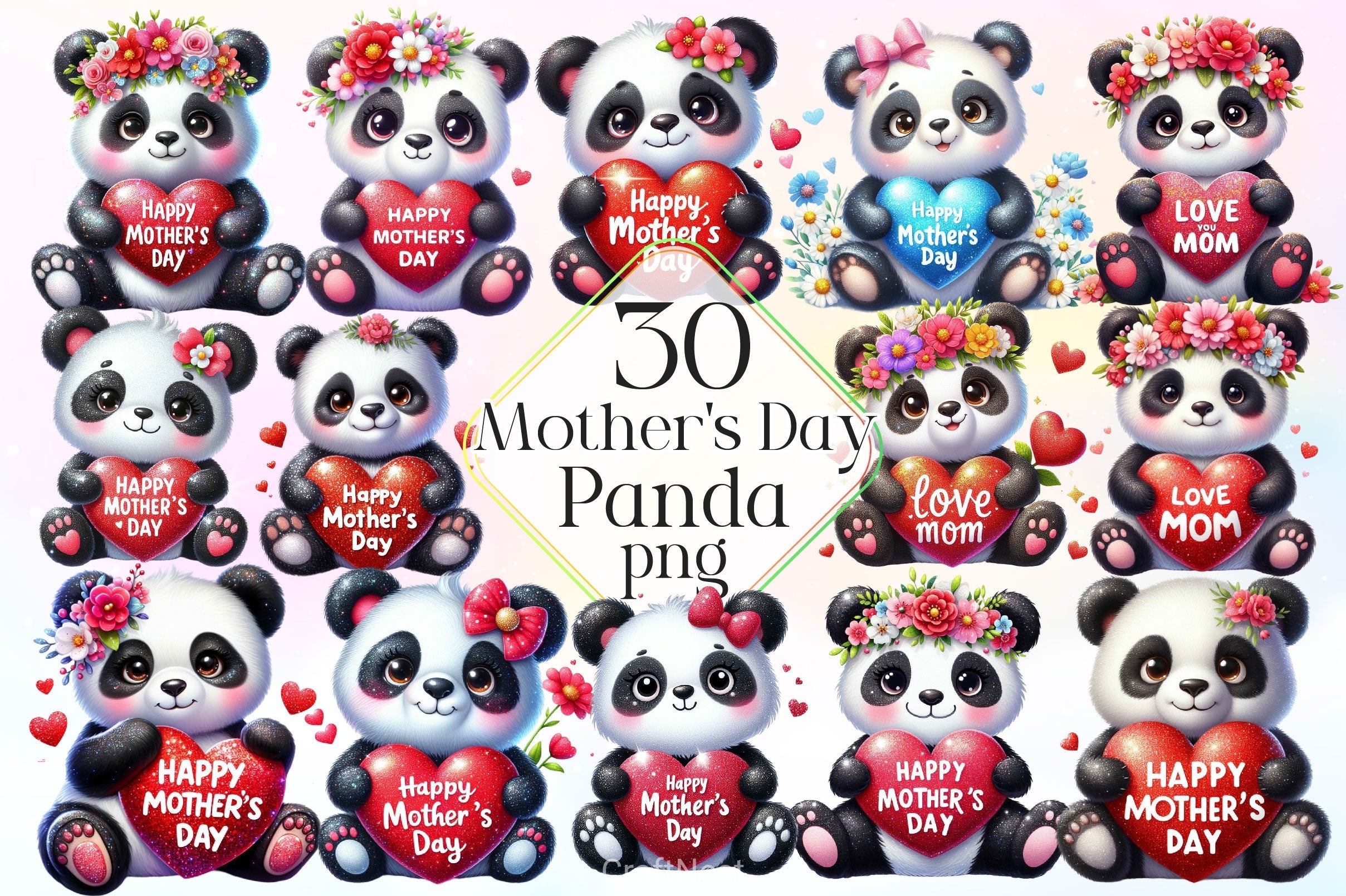 Mother's Day Panda Clipart Bundle 1