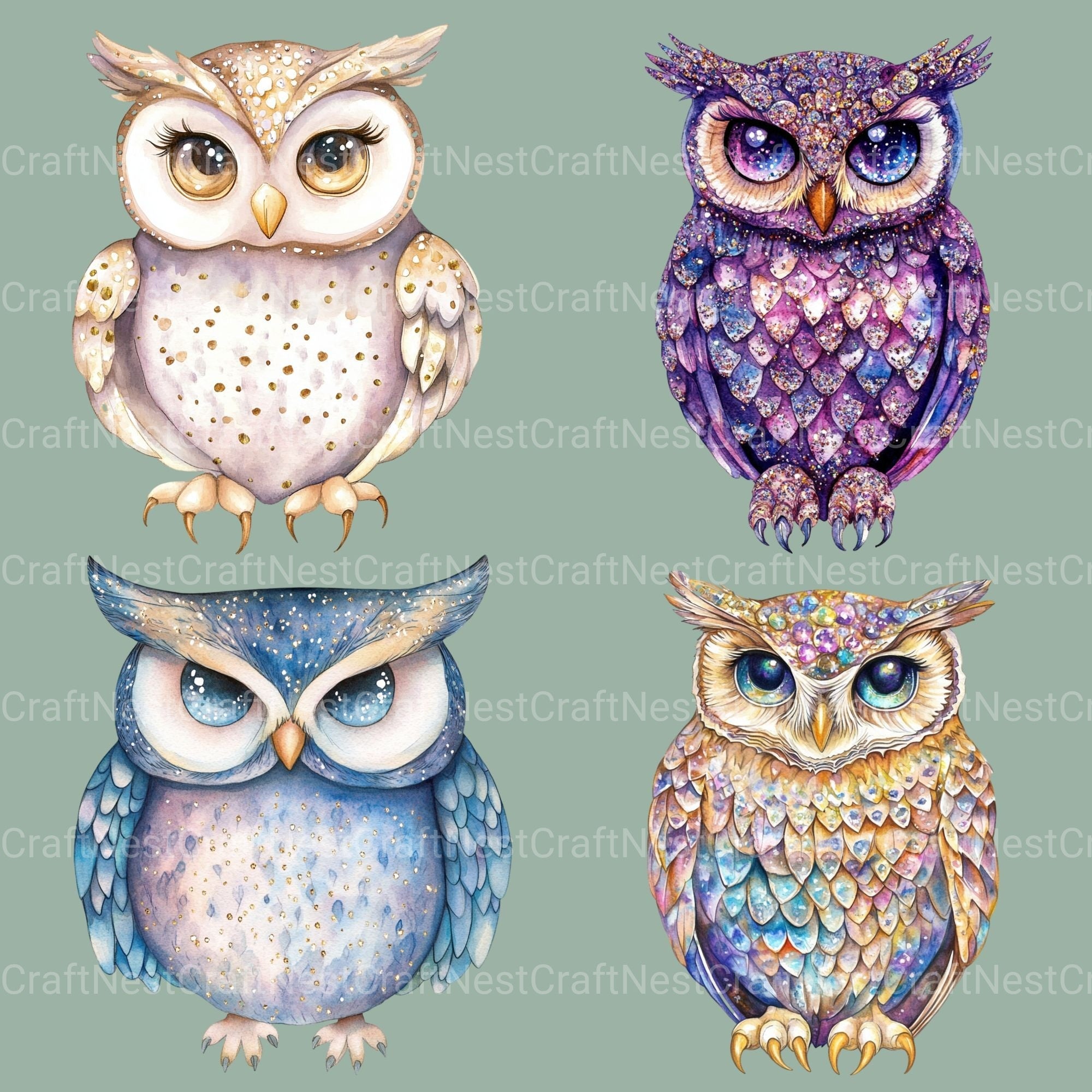 Sparkling Owls Clipart Bundle