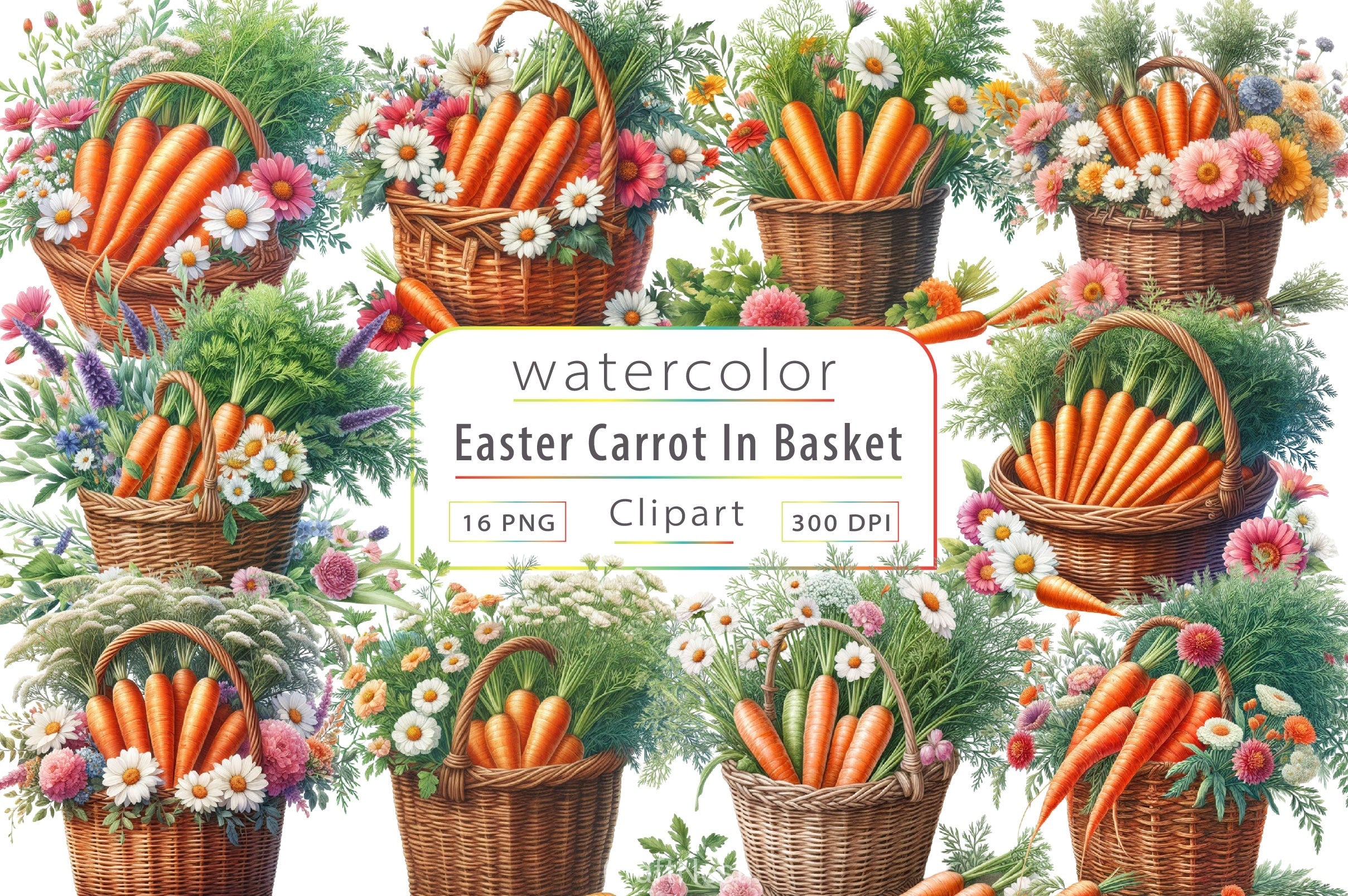 Carrot In Basket Clipart Bundle 2