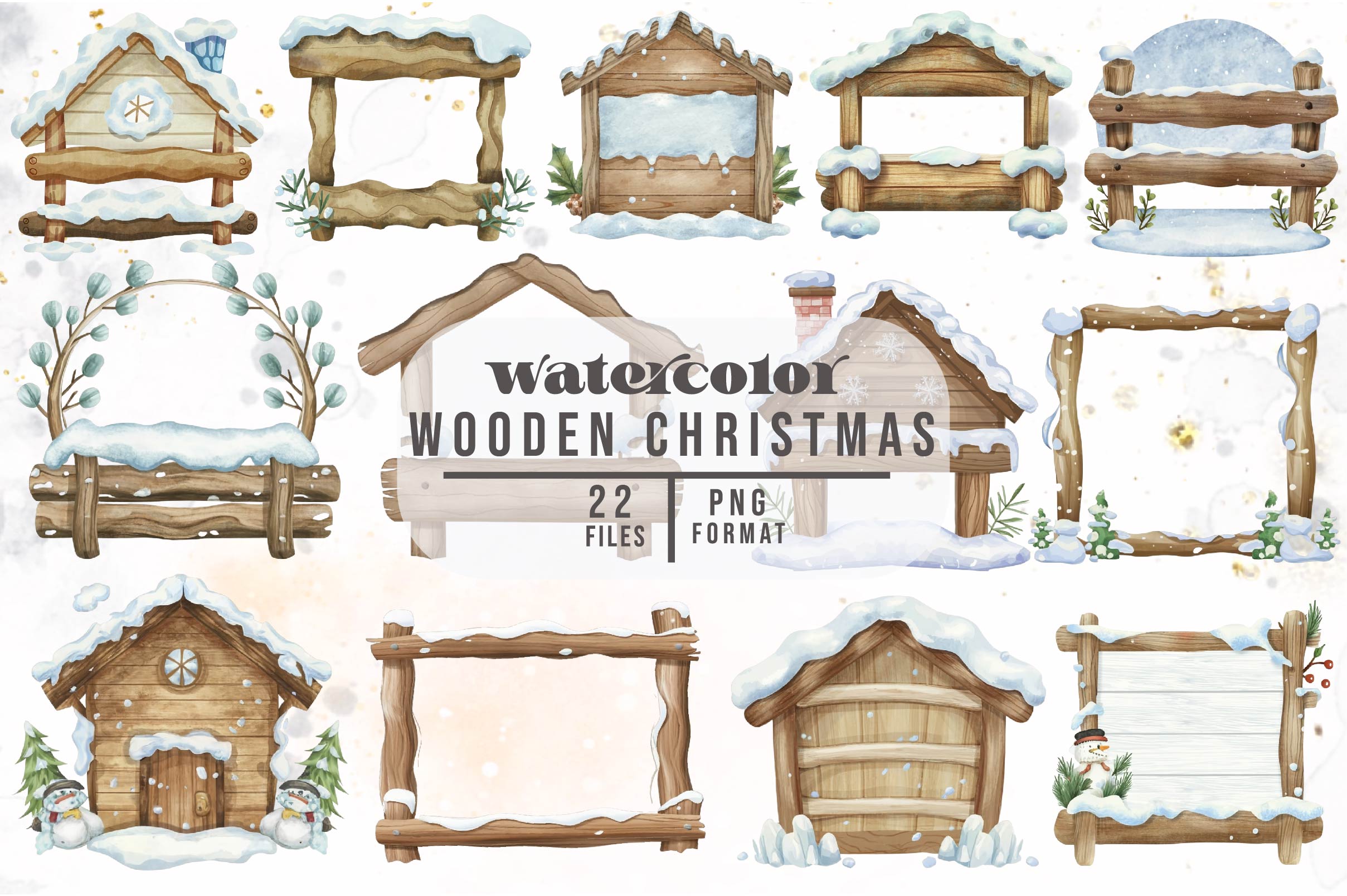 Rustic Wooden Christmas Village Clipart Bundle
