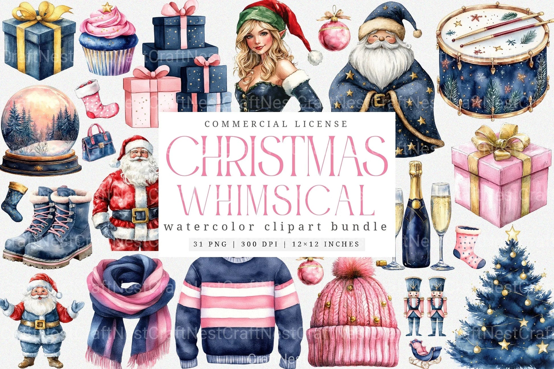 Whimsical Christmas Cute Holiday Illustrations Clipart Bundle - CraftNest - Digital Crafting and Art