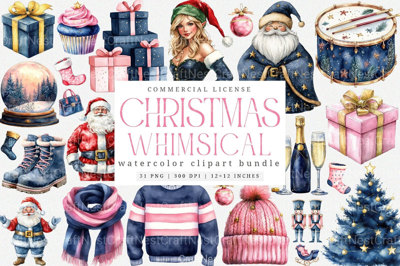 Whimsical Christmas Cute Holiday Illustrations Clipart Bundle - CraftNest - Digital Crafting and Art
