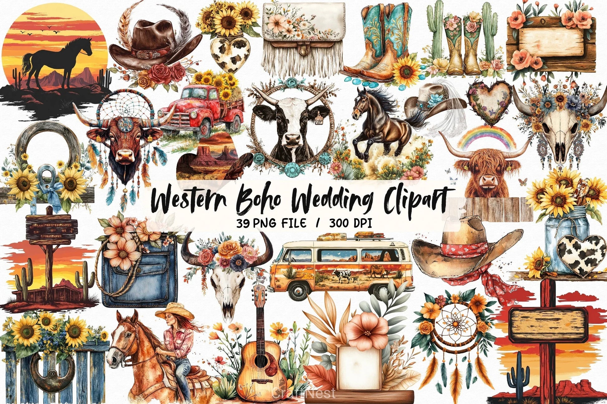 Western Boho Wedding Clipart Bundle 7 - CraftNest - Digital Crafting and Art