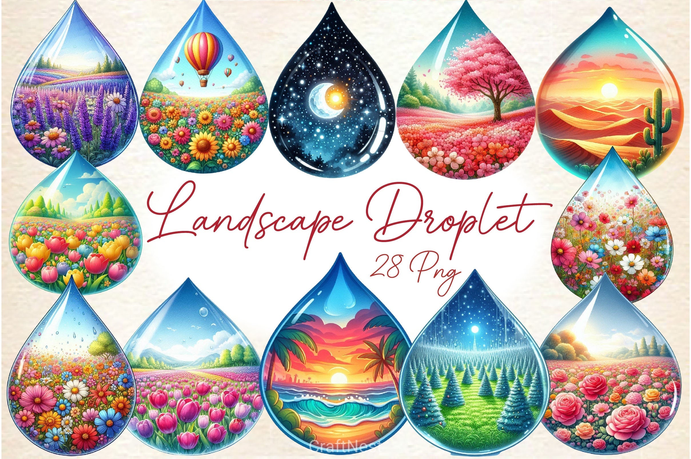 Landscape Water Droplet Clipart Bundle 3