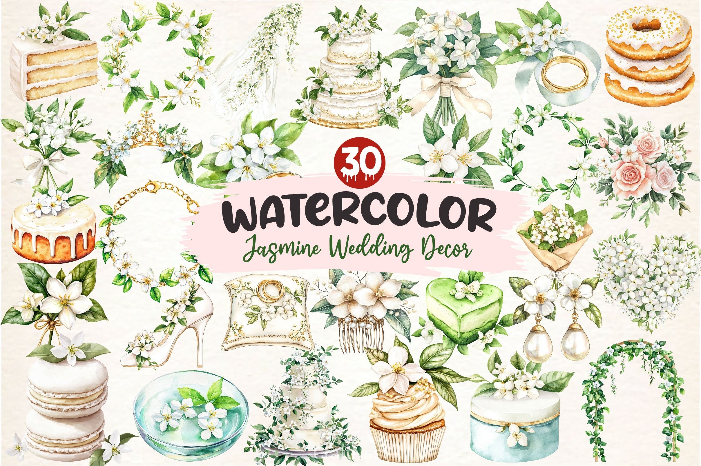 Jasmine Wedding Decor Clipart Bundle