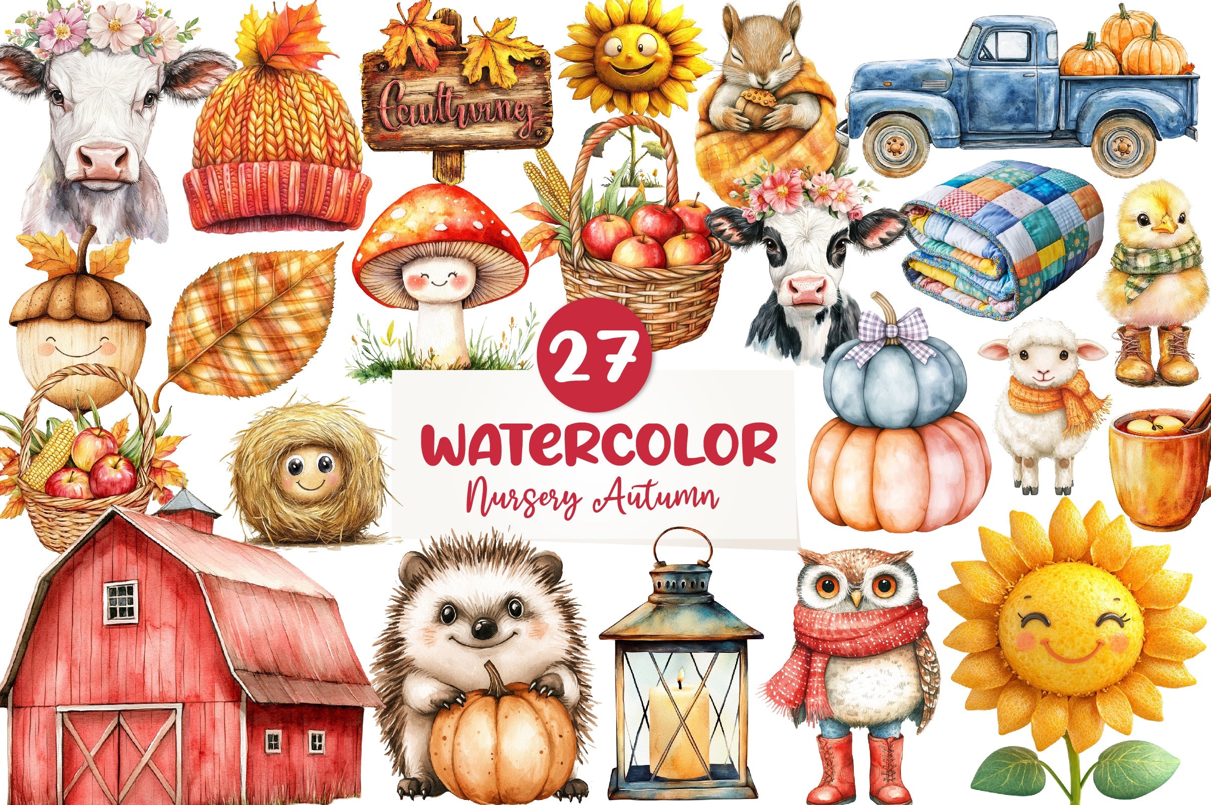 Cute Nursery Autumn Farmhouse Clipart Bundle
