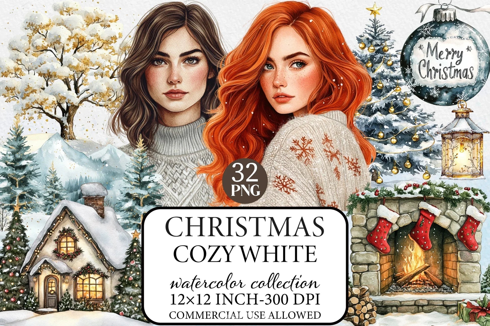 Cozy White Christmas Clipart Bundle - CraftNest - Digital Crafting and Art